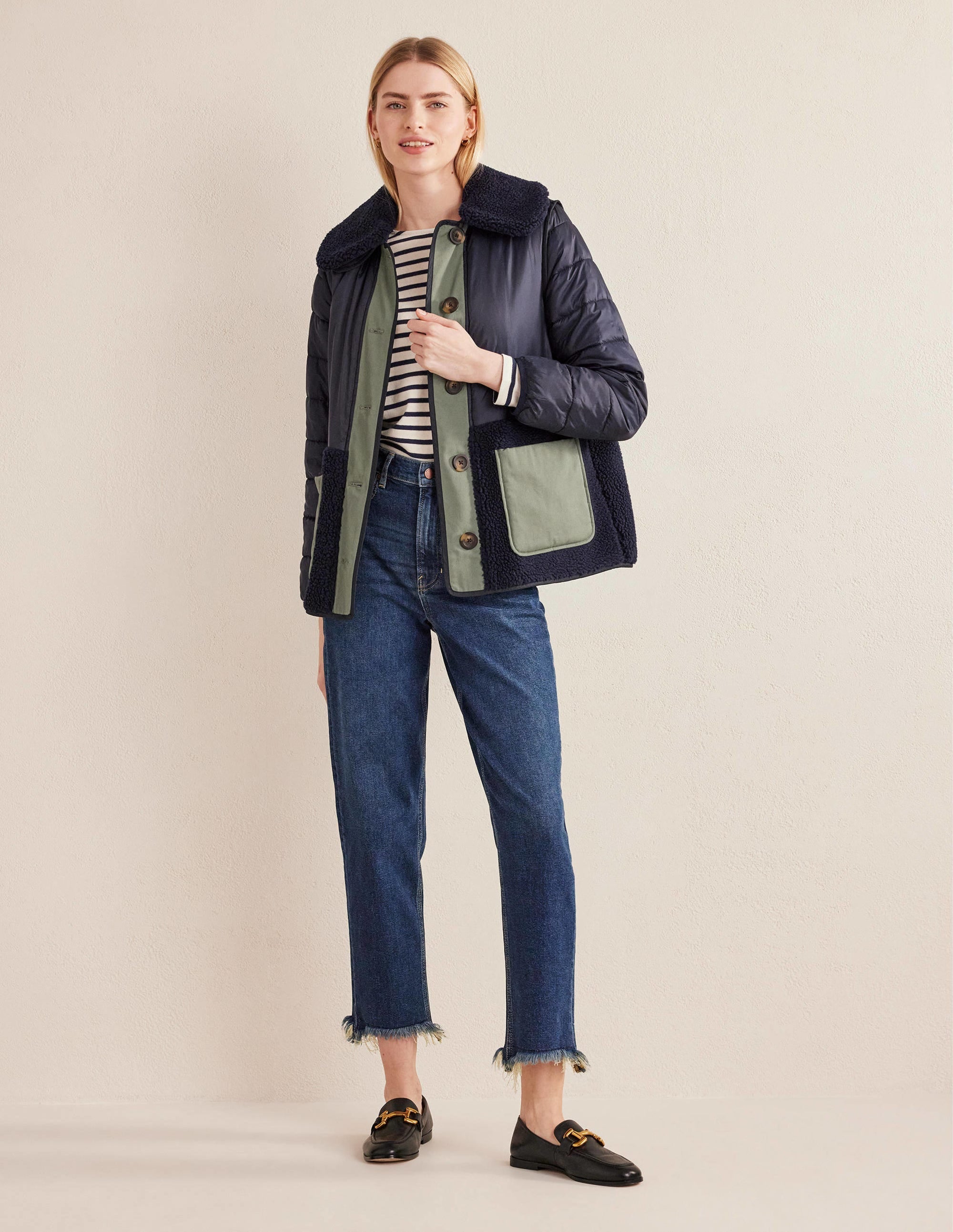 Quilted Borg Jacket-Navy - Image 4