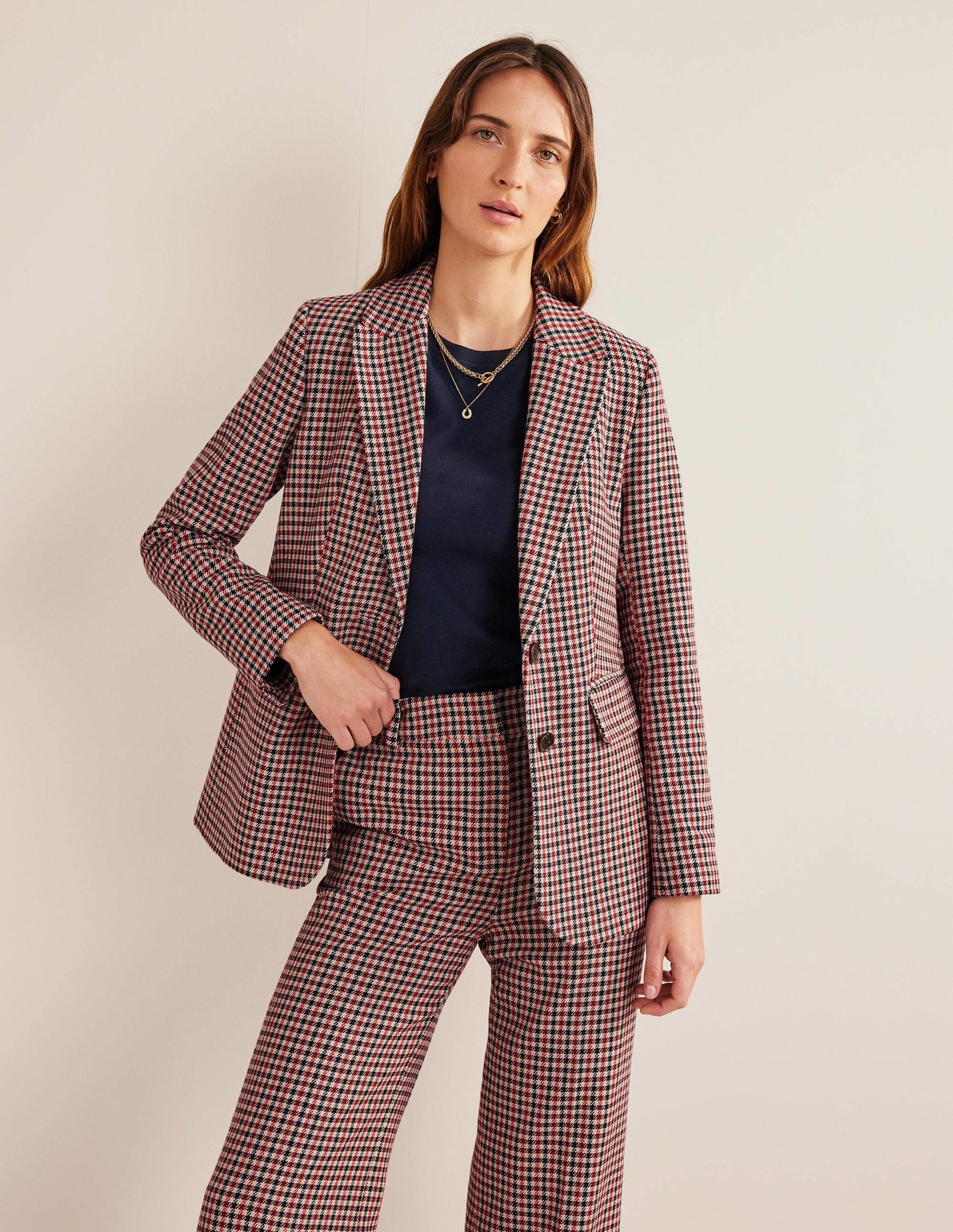 Bloomsbury Interest Blazer-Red, Navy, Camel Check-1