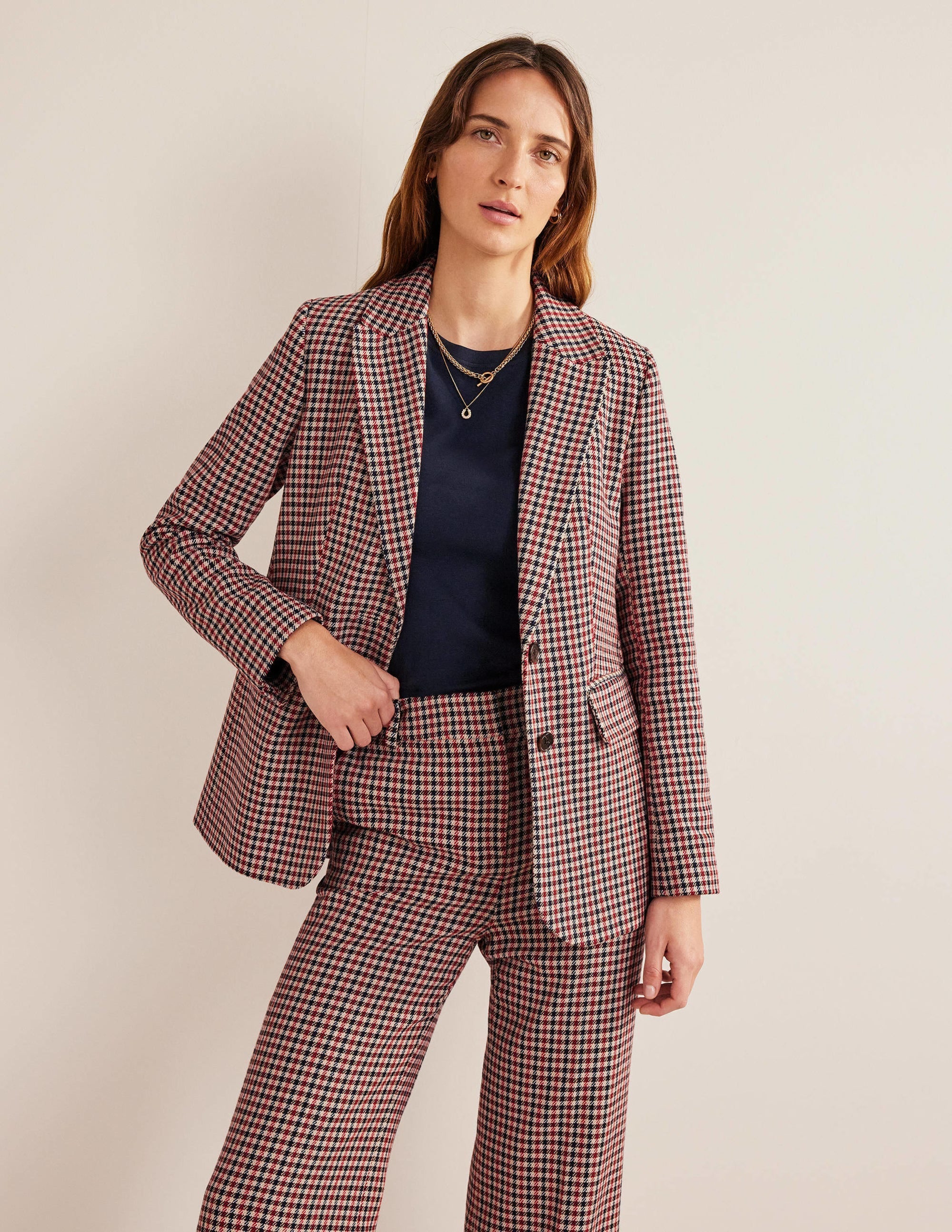 Bloomsbury Interest Blazer-Red, Navy, Camel Check - Image 1