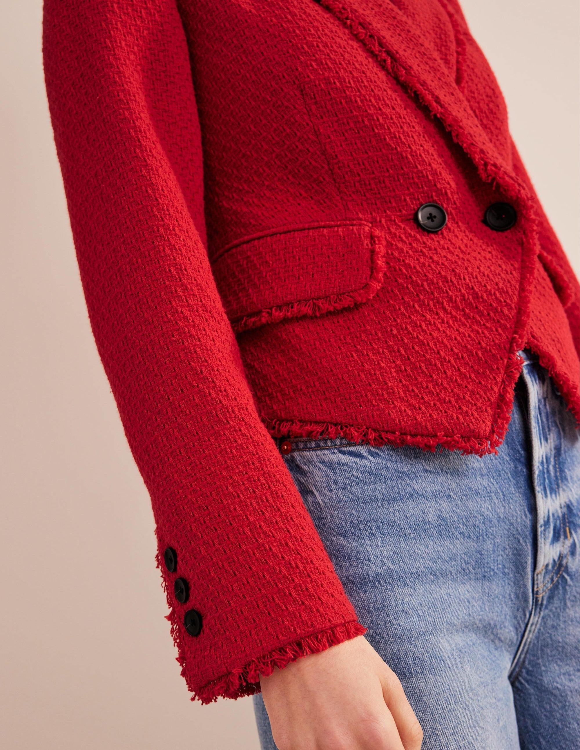 The York Cropped Cotton Blazer-Strawberry Tart - Image 2