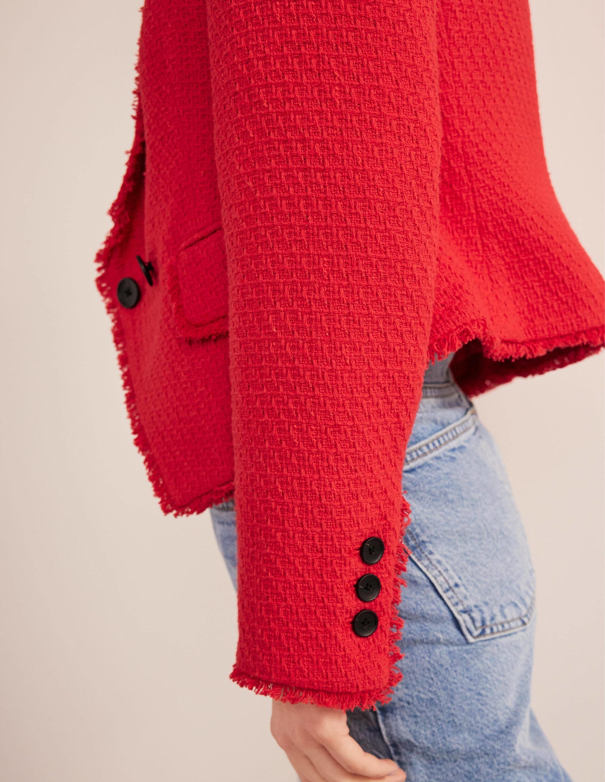 The York Cropped Cotton Blazer-Strawberry Tart - Image 6