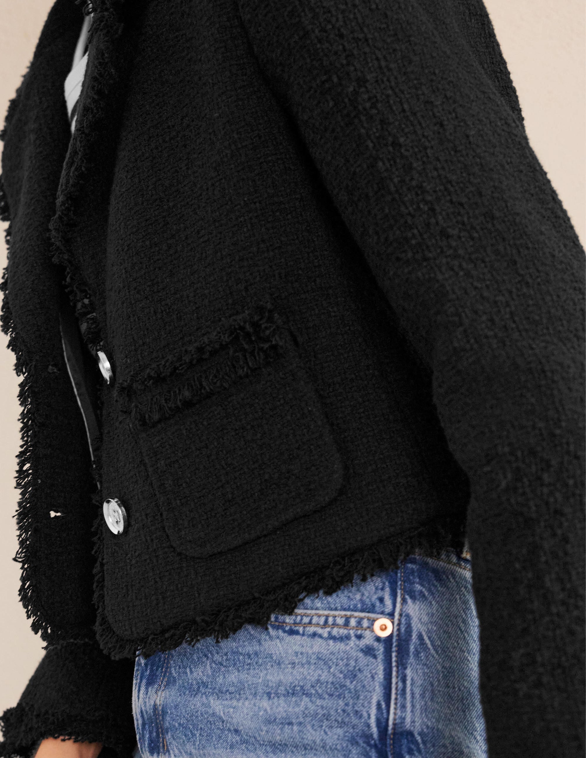 Textured Fitted Cropped Jacket-Black - Image 2