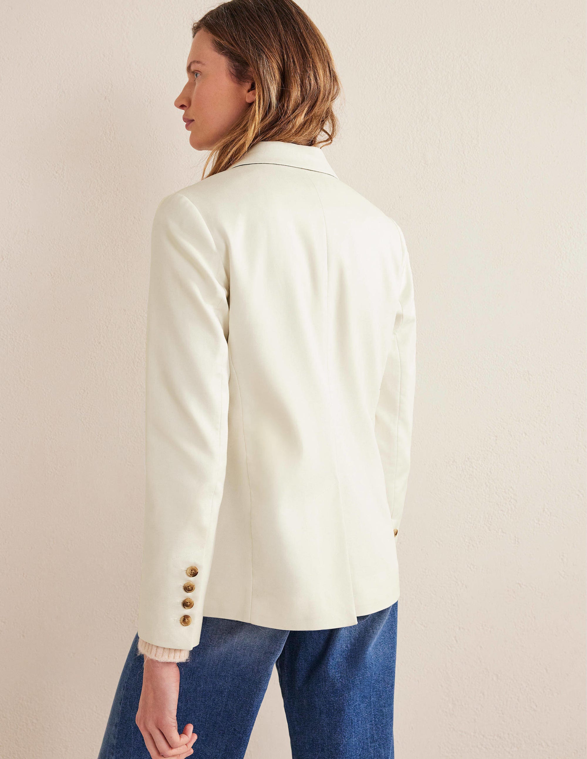 Double Breasted Twill Blazer-Ivory - Image 3