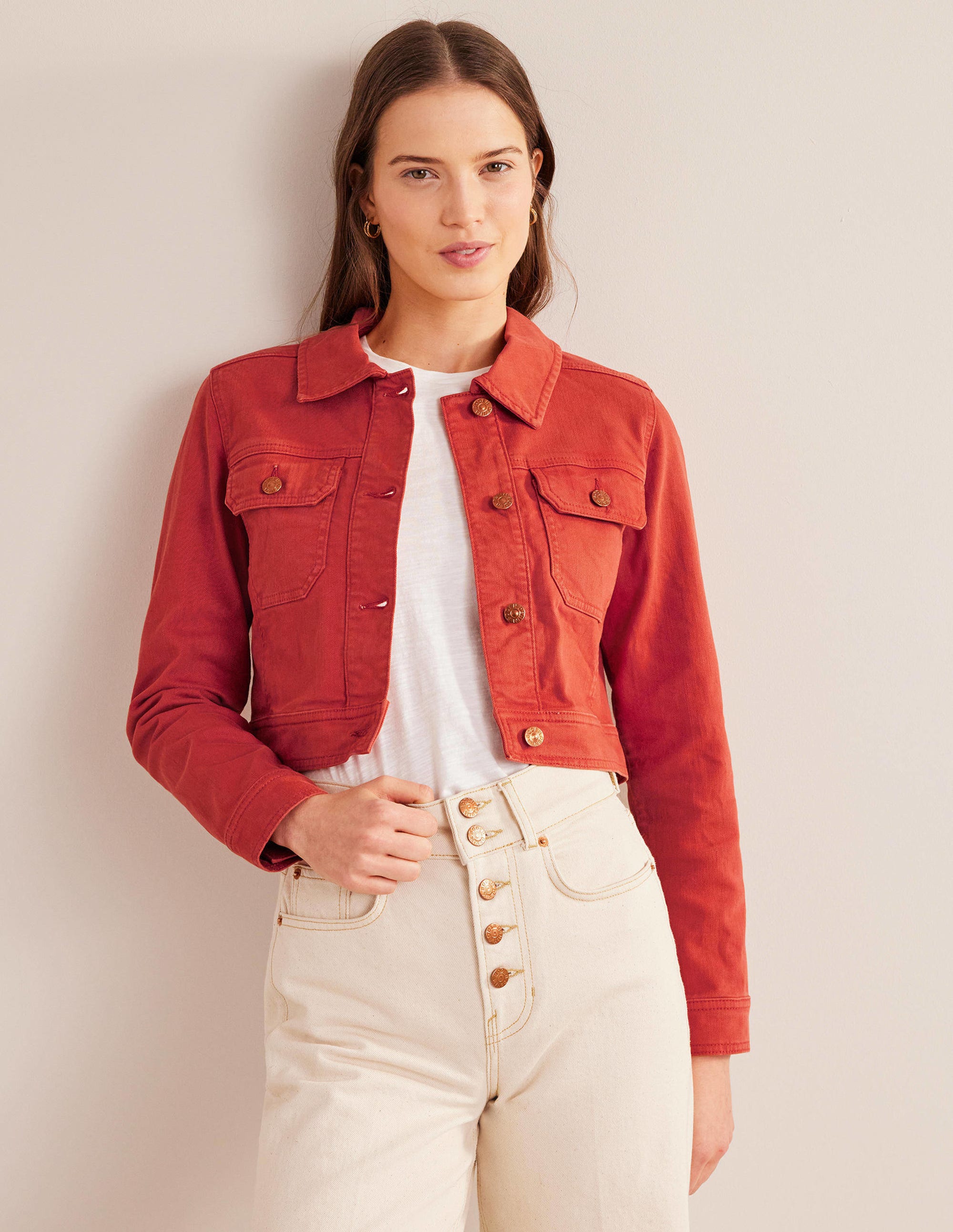 Cropped Casual Cotton Jacket-Tomato - Image 1