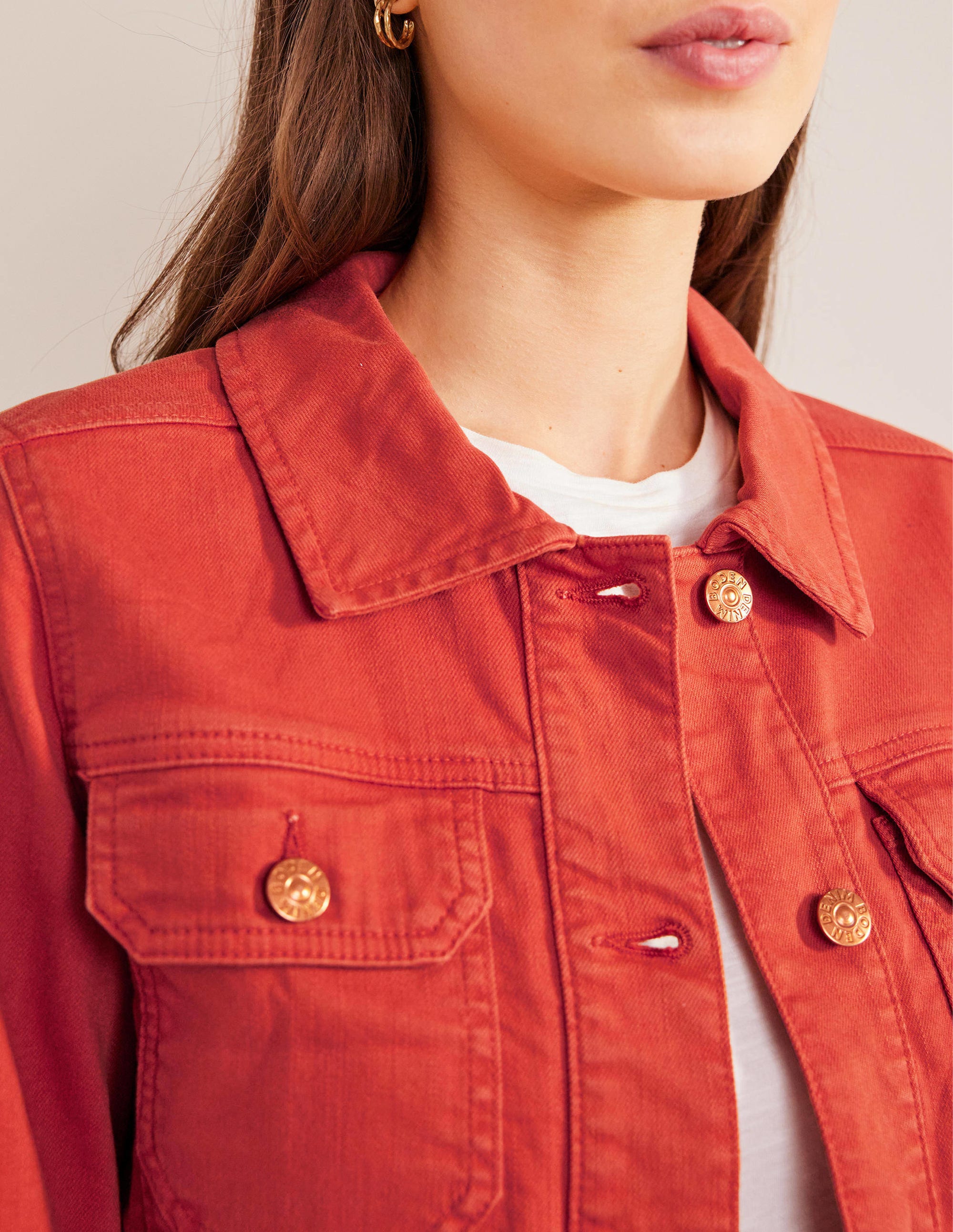 Cropped Casual Cotton Jacket-Tomato - Image 2