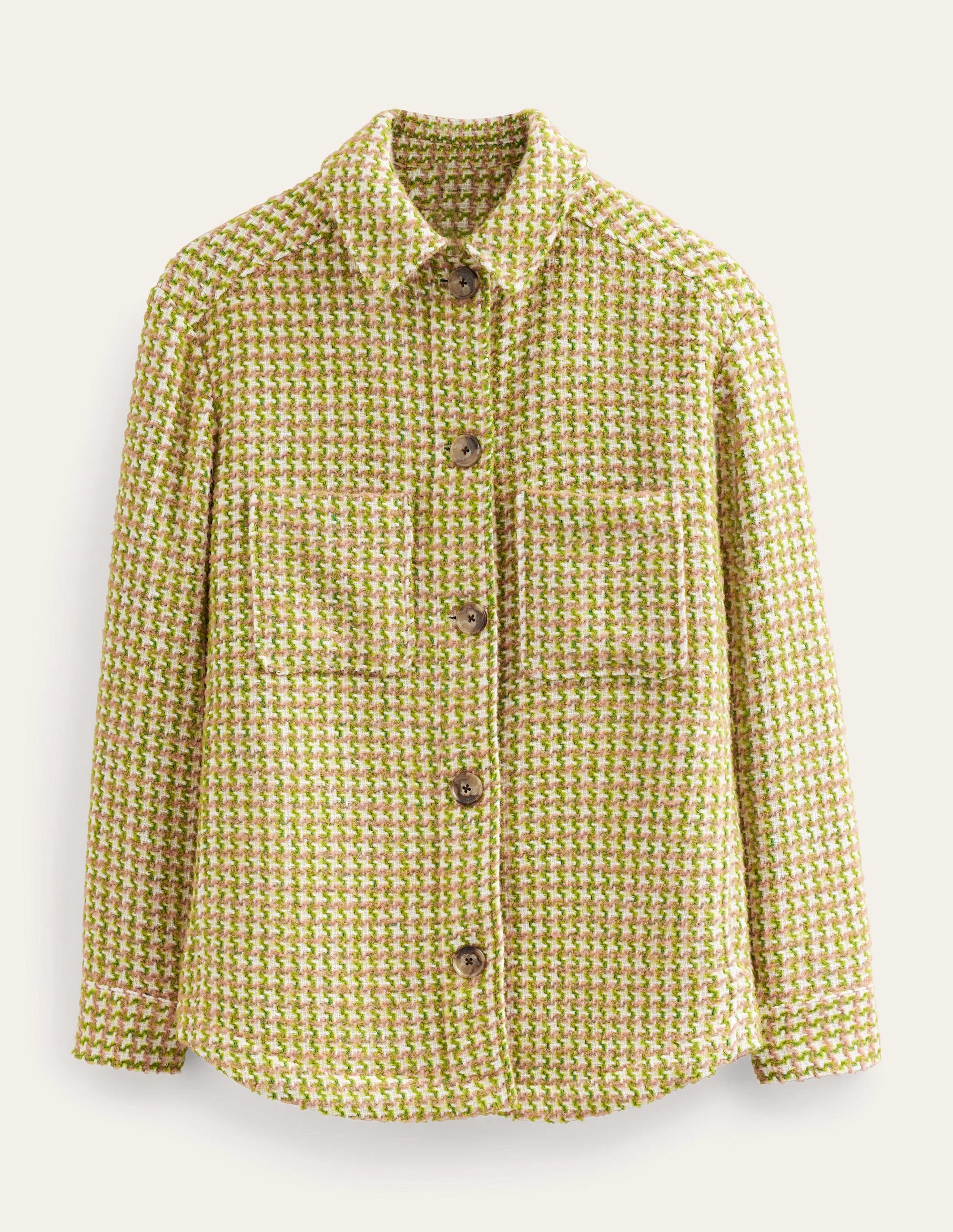 Relaxed Textured Overshirt-Pink and Green Houndstooth - Image 6