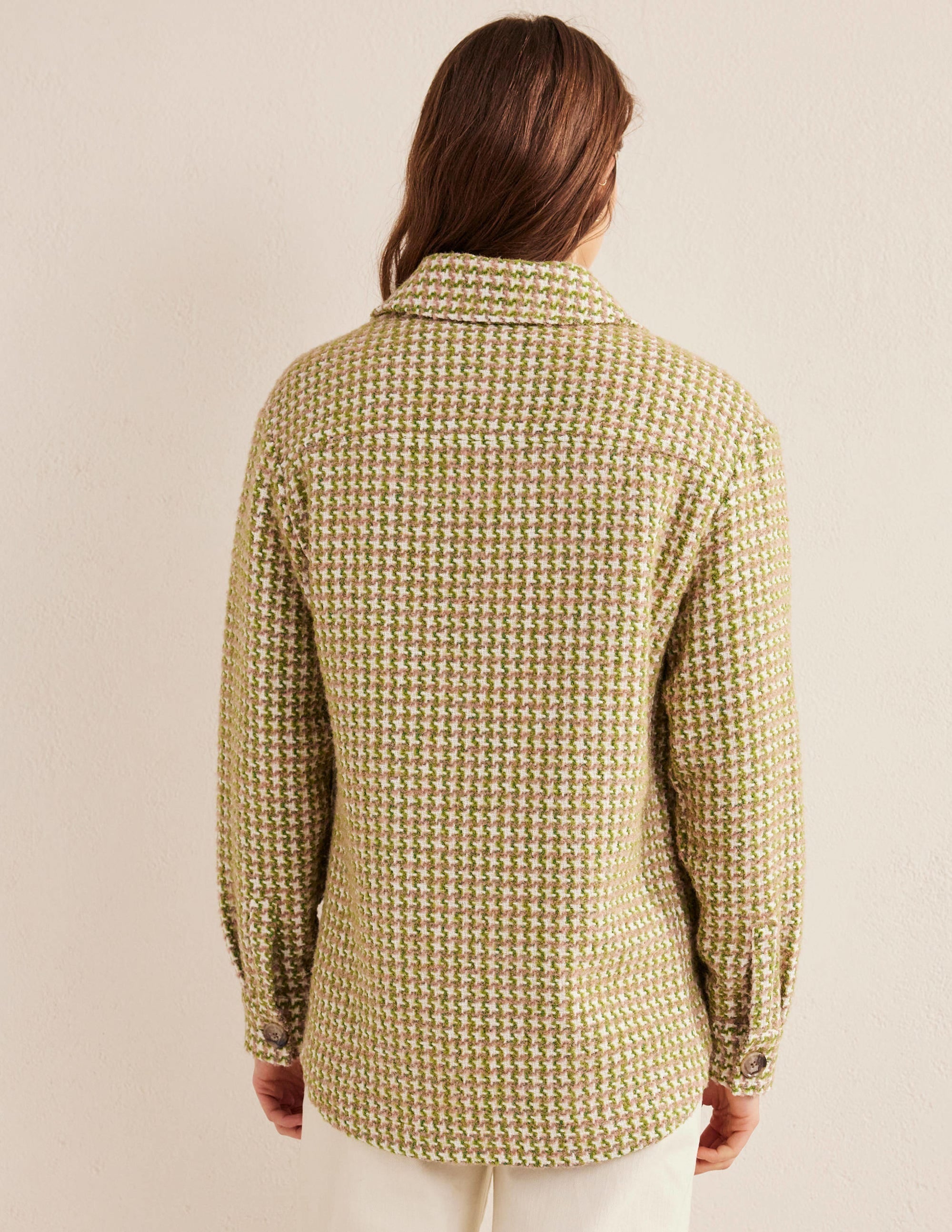 Relaxed Textured Overshirt-Pink and Green Houndstooth - Image 3