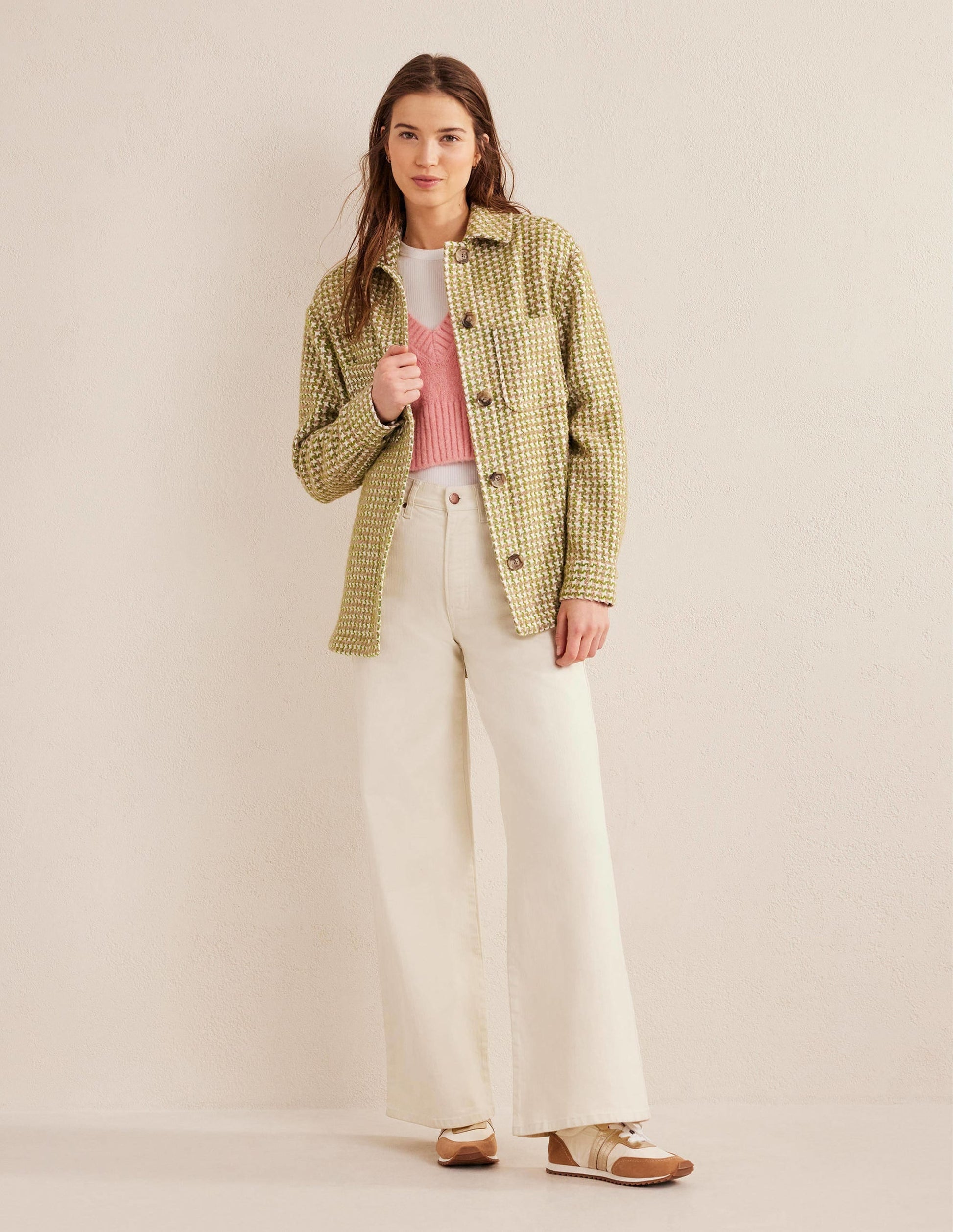 Relaxed Textured Overshirt-Pink and Green Houndstooth-5