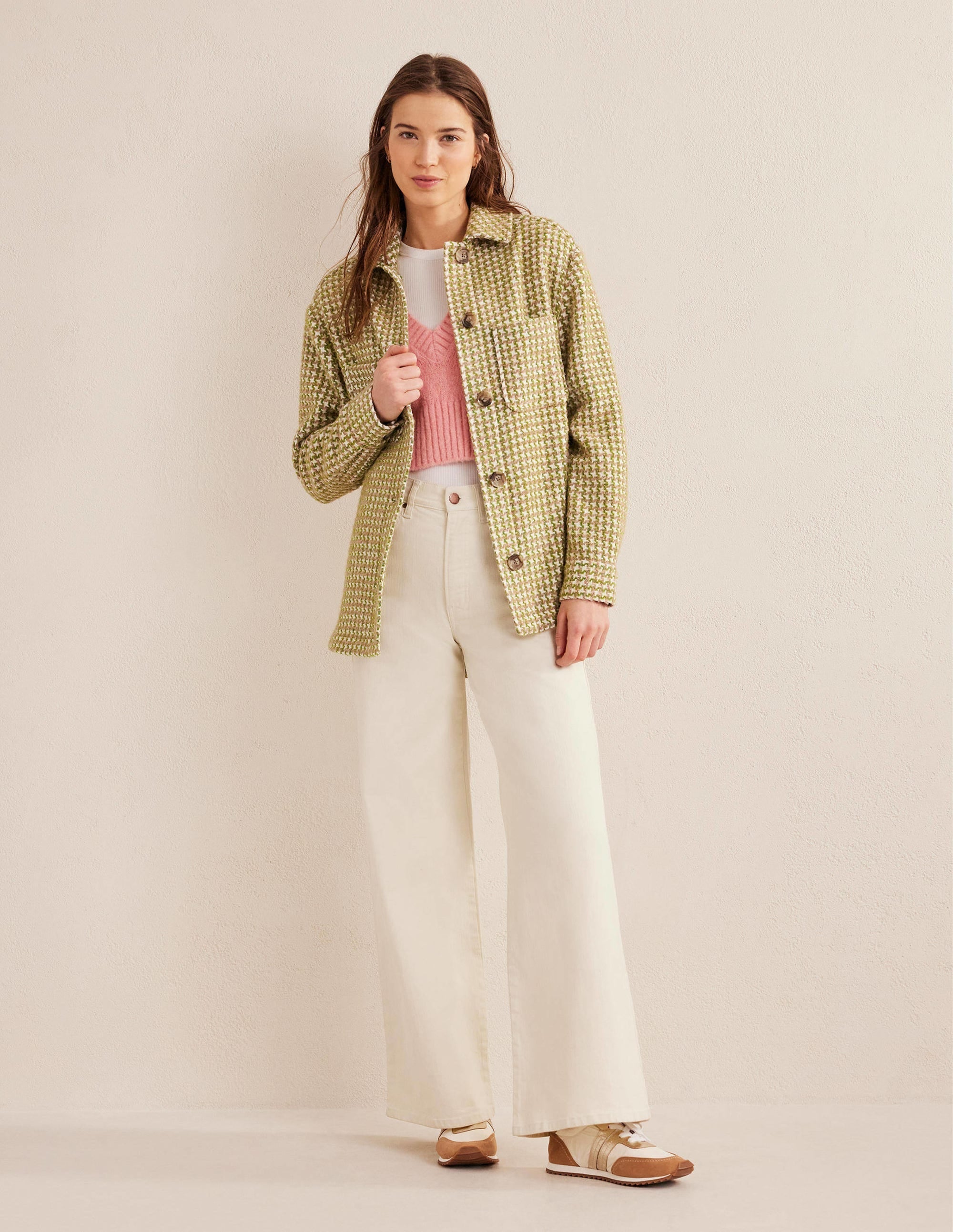 Relaxed Textured Overshirt-Pink and Green Houndstooth - Image 5