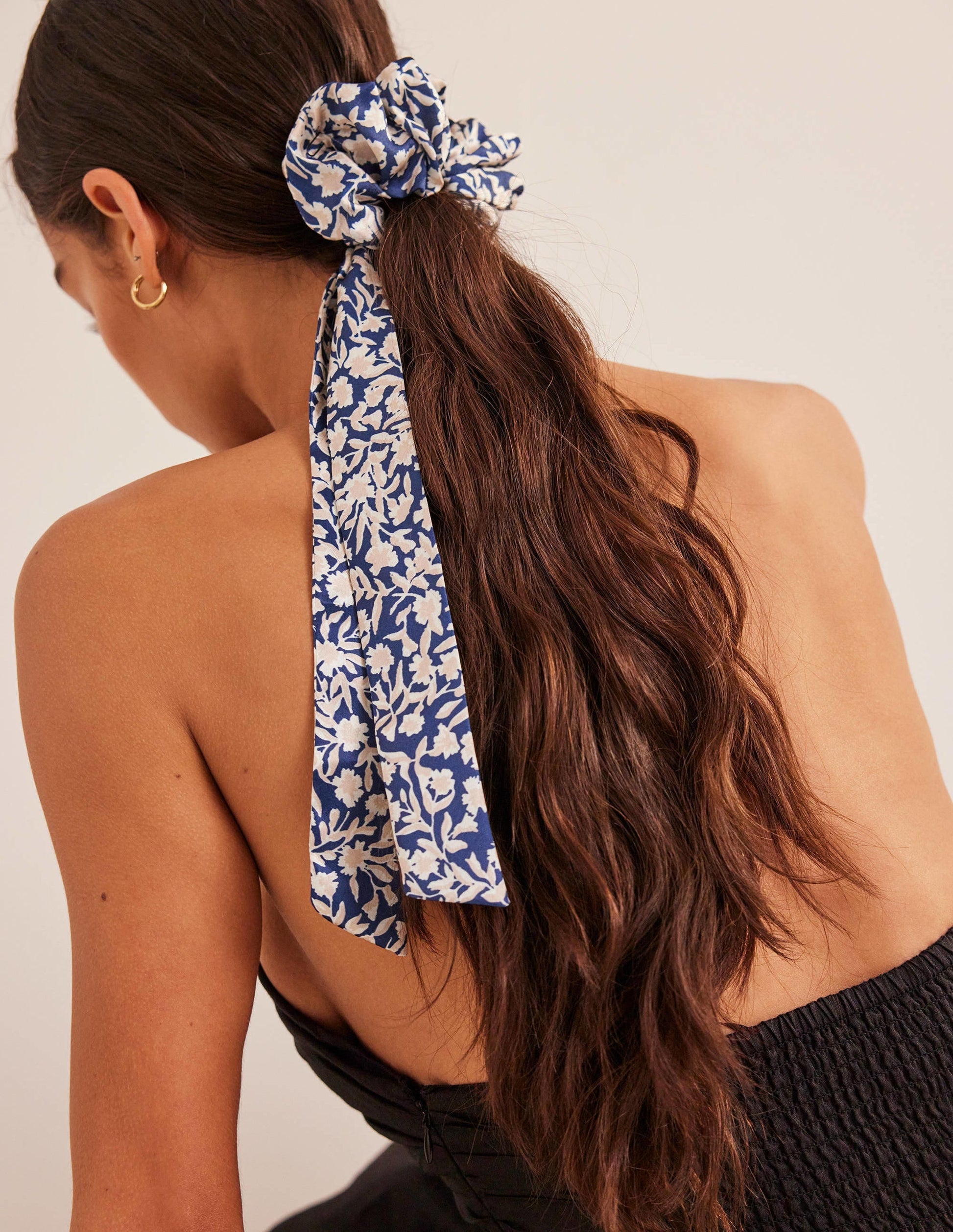Scarf Hair Scrunchie-French Navy, Abstract Vine-1