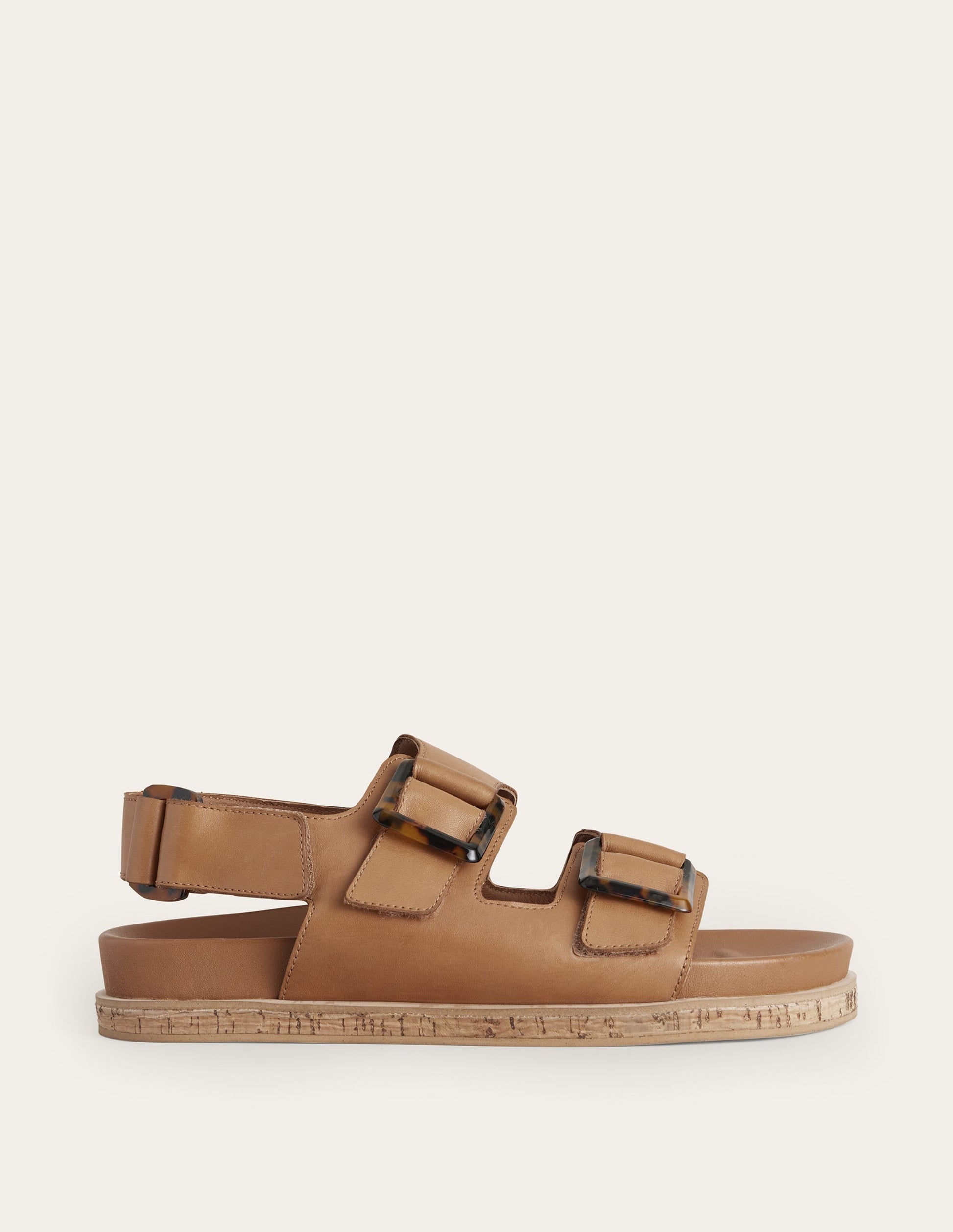 Chunky Flat Buckled Sandals-Golden Brown-1