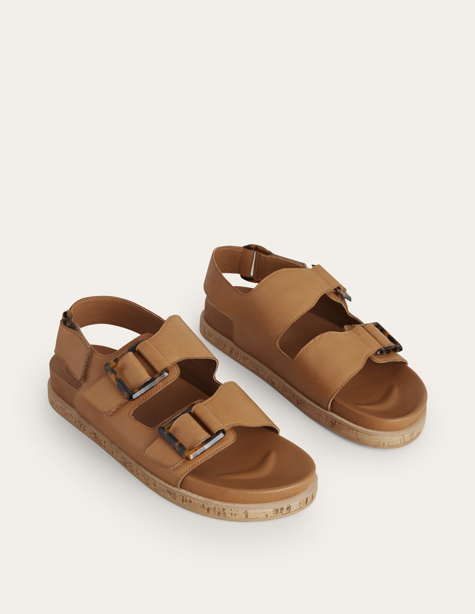 Chunky Flat Buckled Sandals-Golden Brown - Image 2