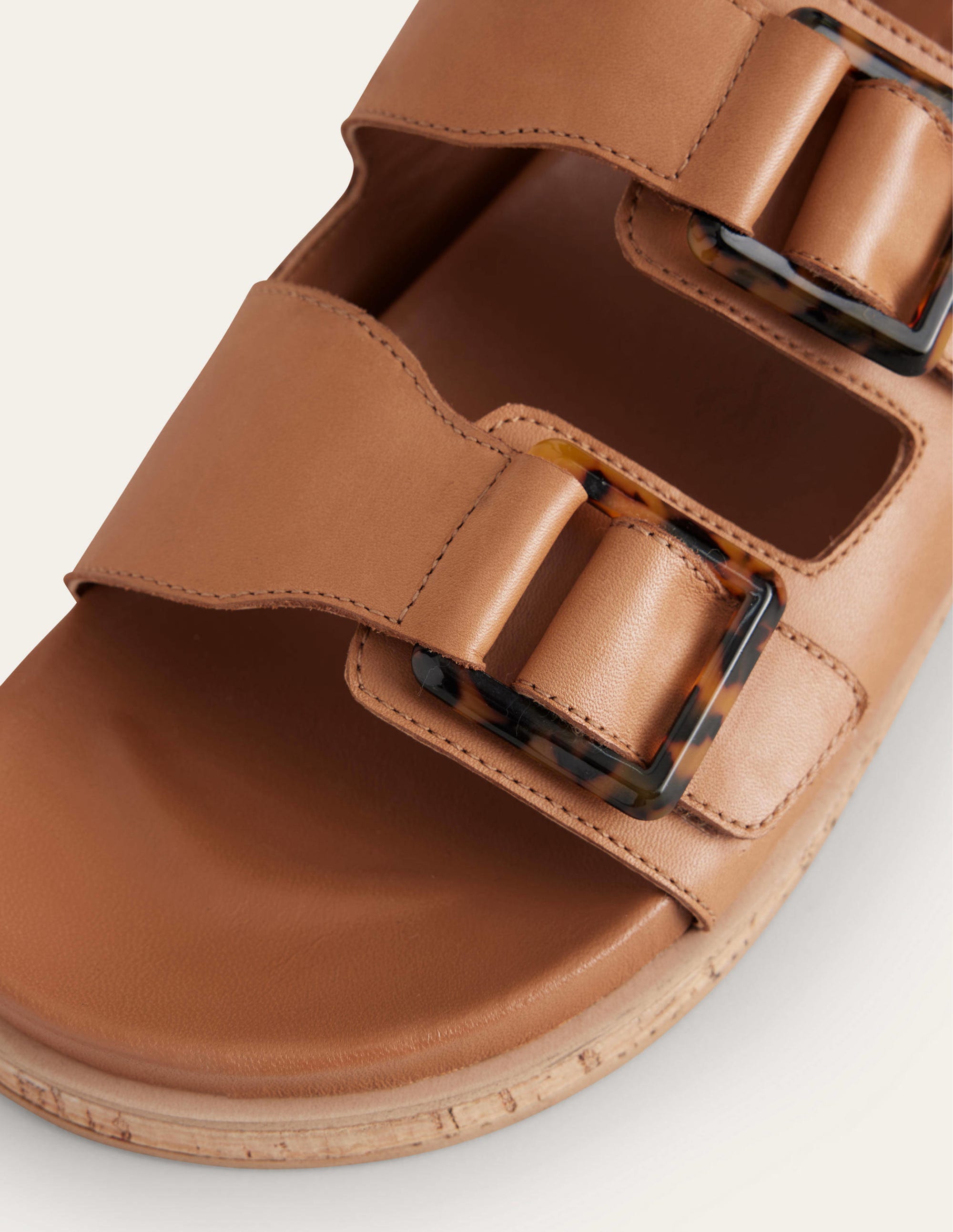 Chunky Flat Buckled Sandals-Golden Brown - Image 3