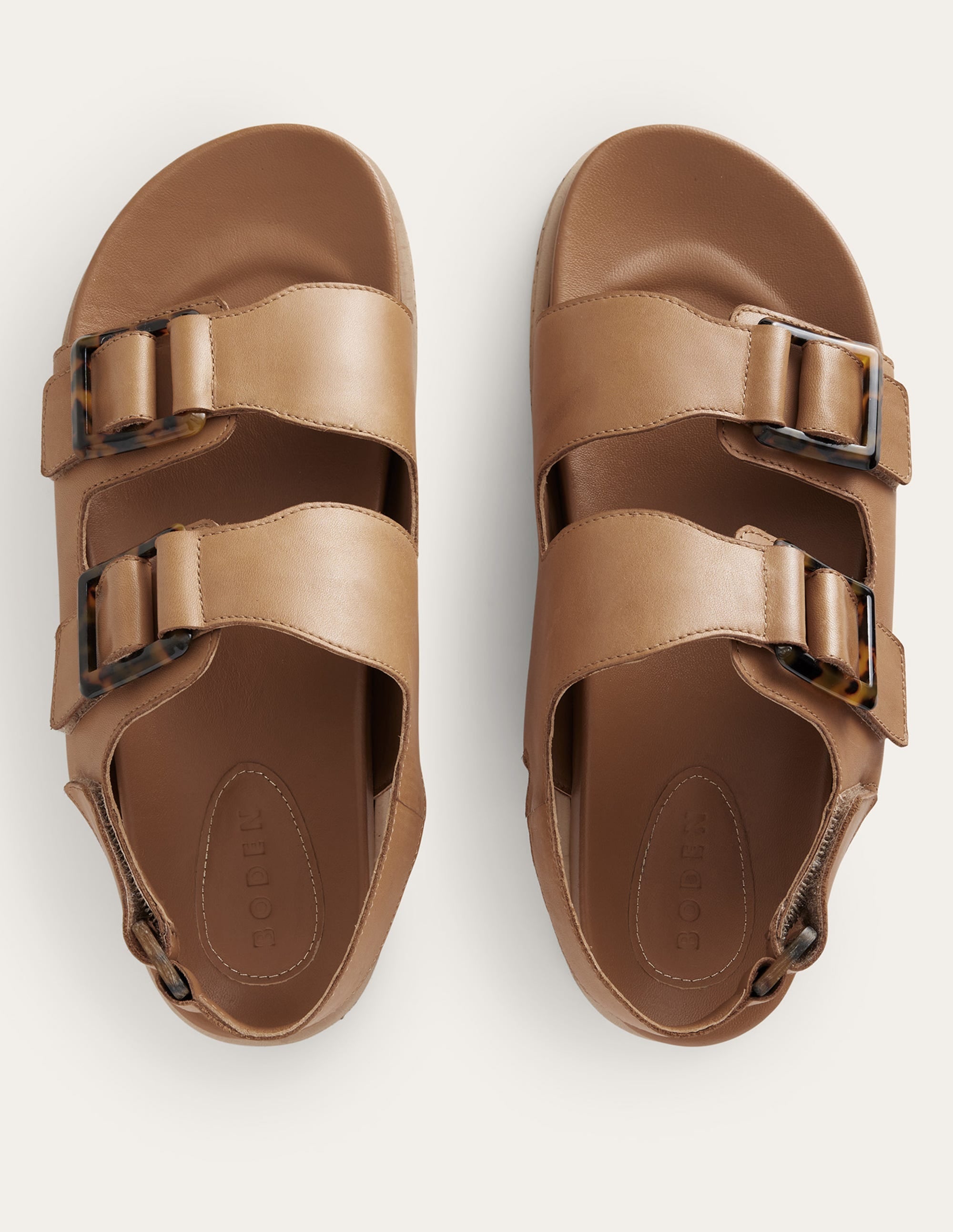 Chunky Flat Buckled Sandals-Golden Brown - Image 4