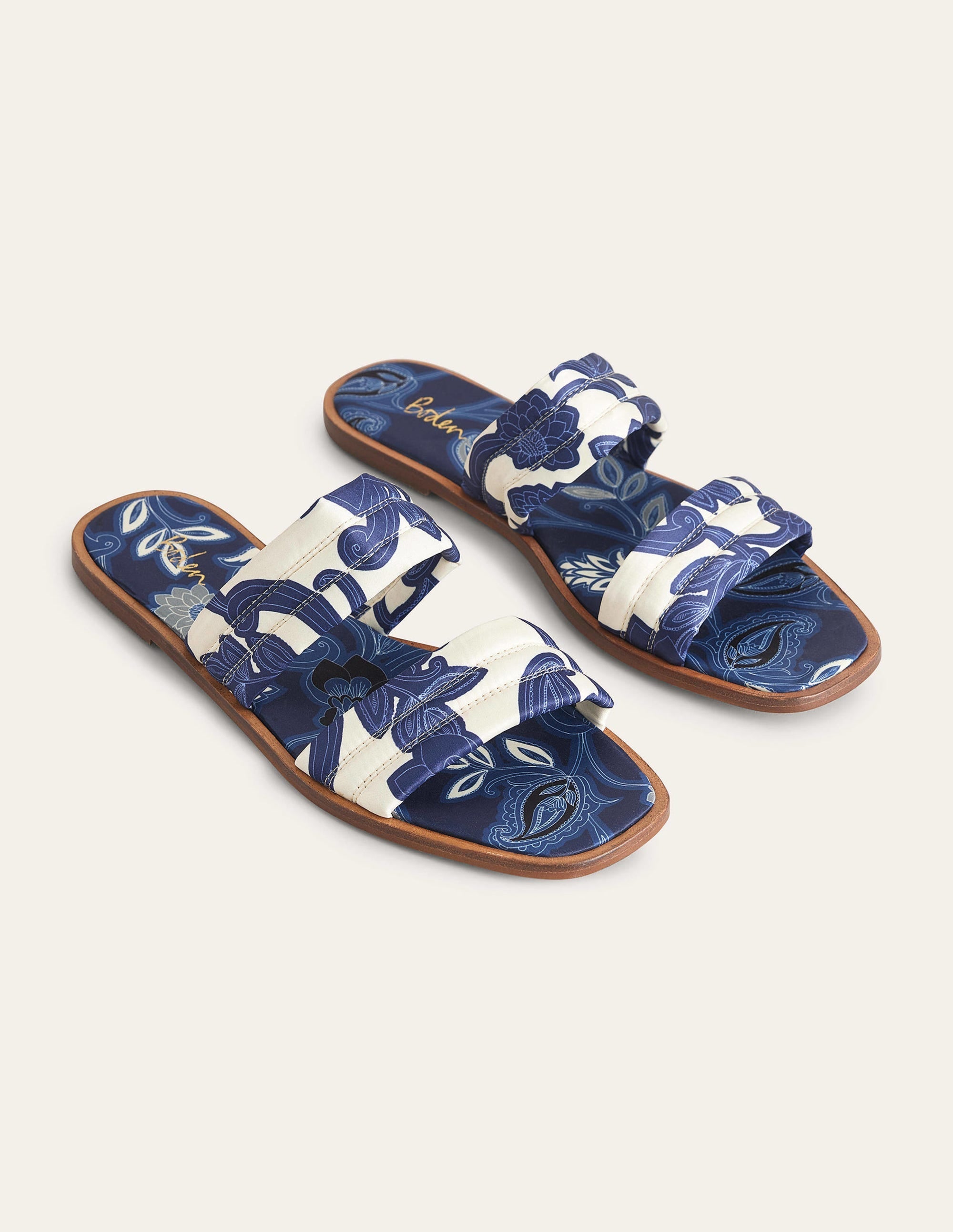 Printed Satin Slide Sandals-Blue Ribbon, Paisley Whirl - Image 2