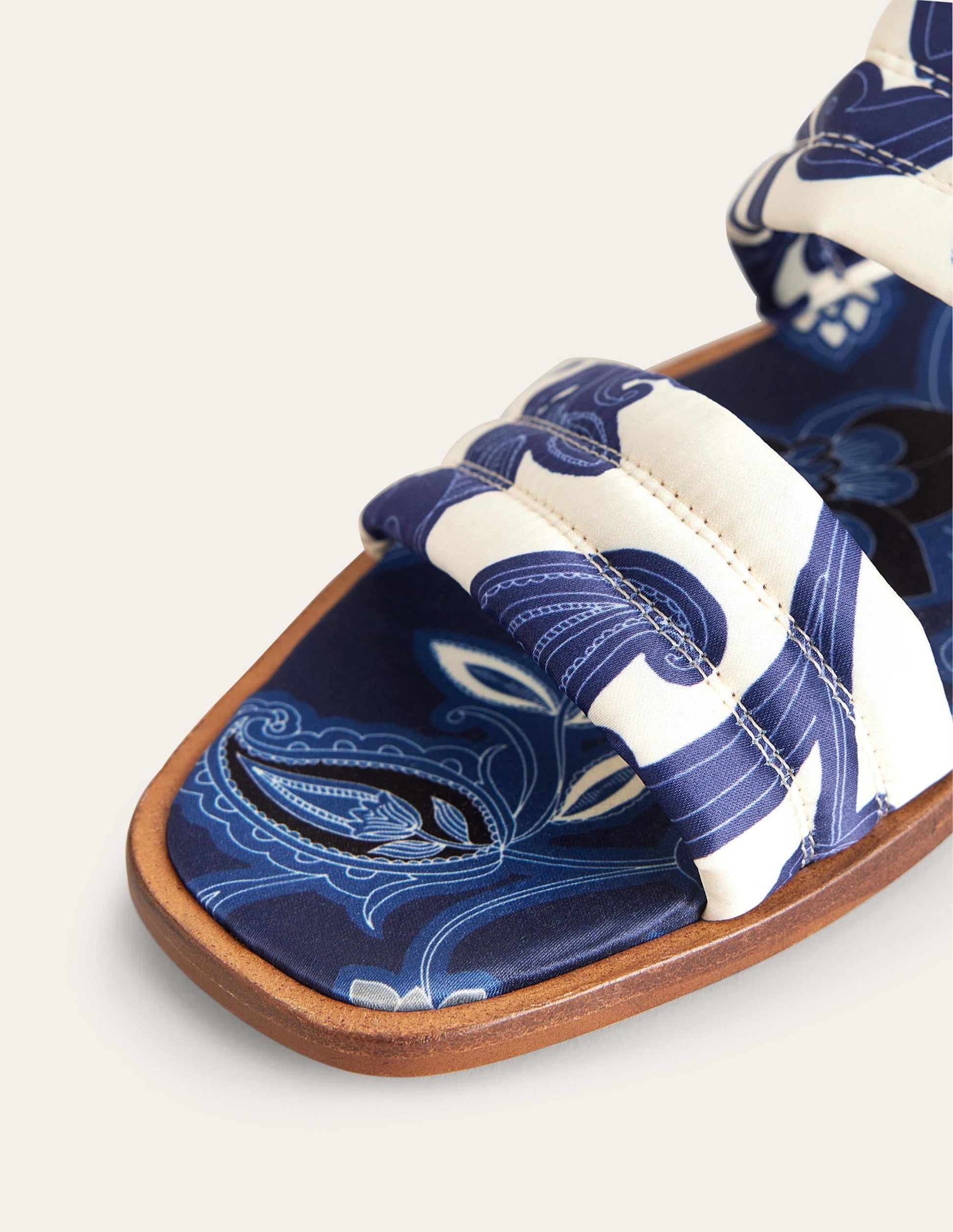Printed Satin Slide Sandals-Blue Ribbon, Paisley Whirl-3