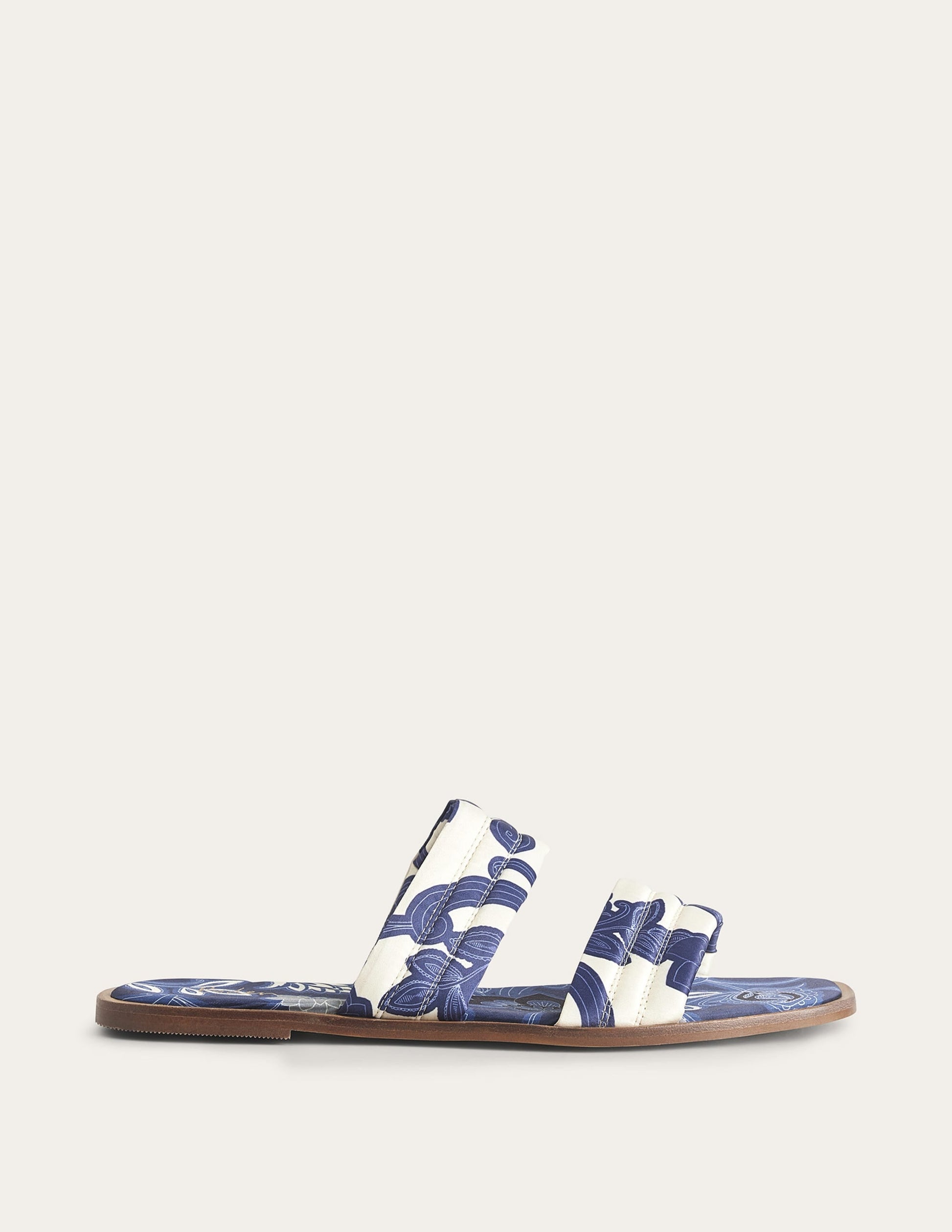 Printed Satin Slide Sandals-Blue Ribbon, Paisley Whirl-1