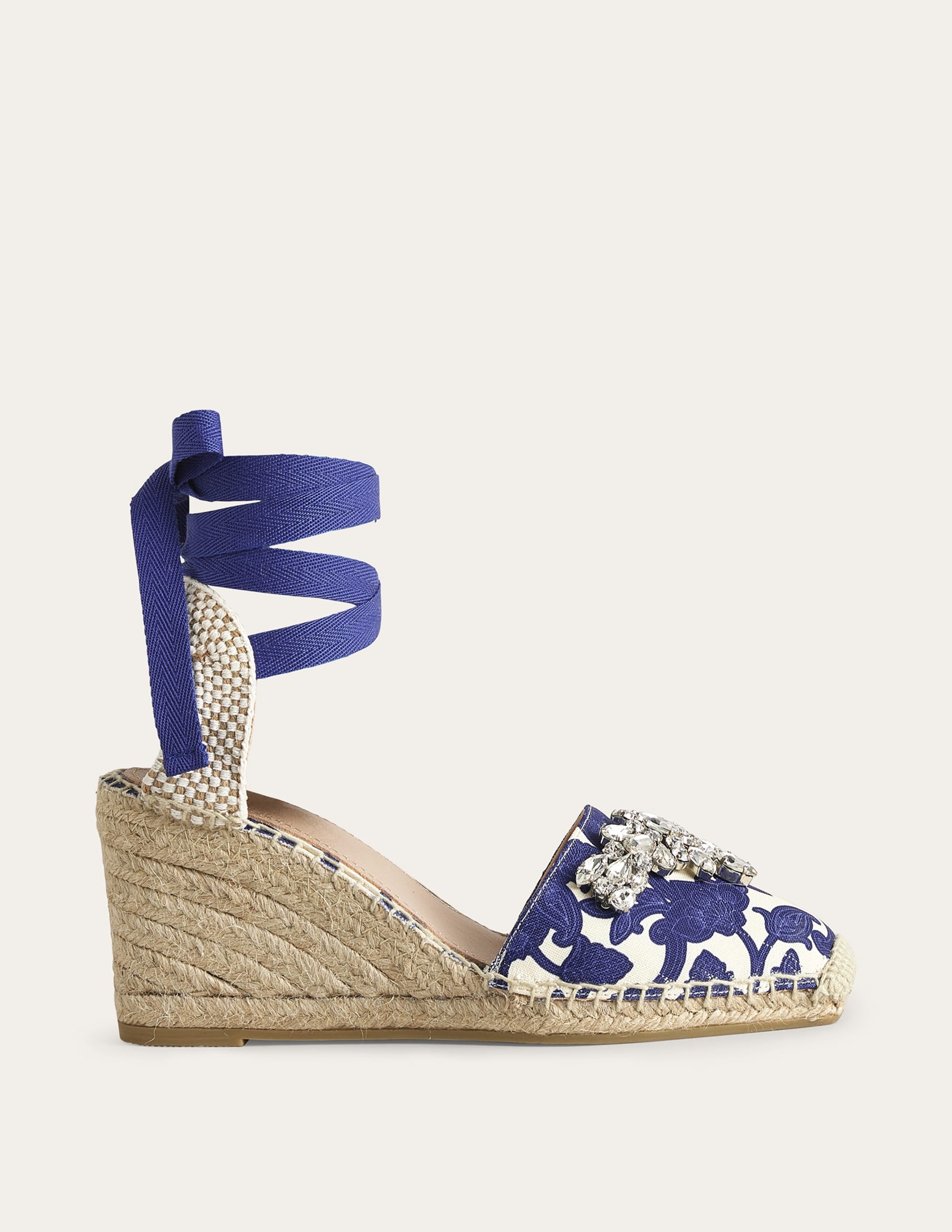 Embellished Espadrille Wedges-Blue Ribbon, Paisley Whirl - Image 1