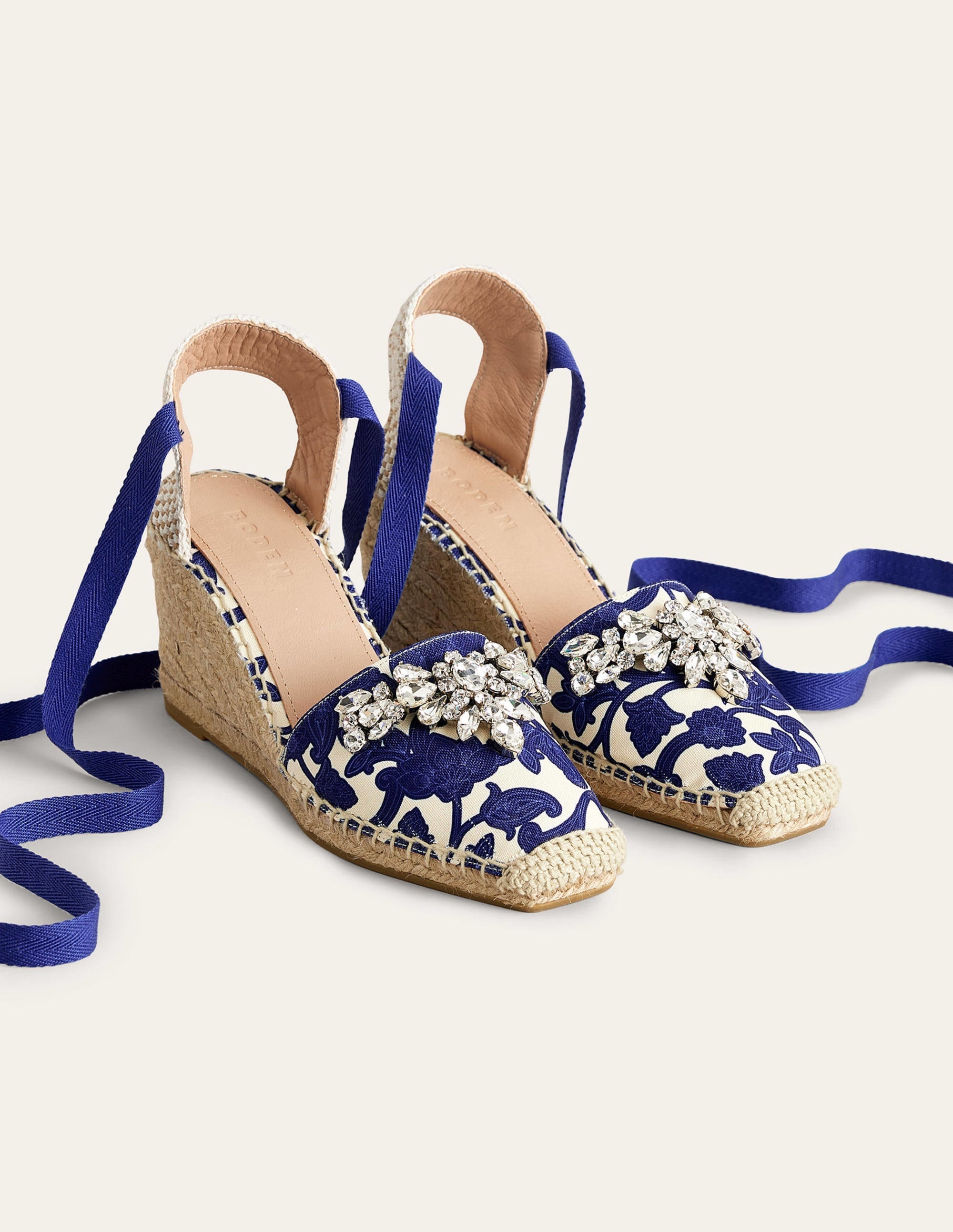 Embellished Espadrille Wedges-Blue Ribbon, Paisley Whirl - Image 2