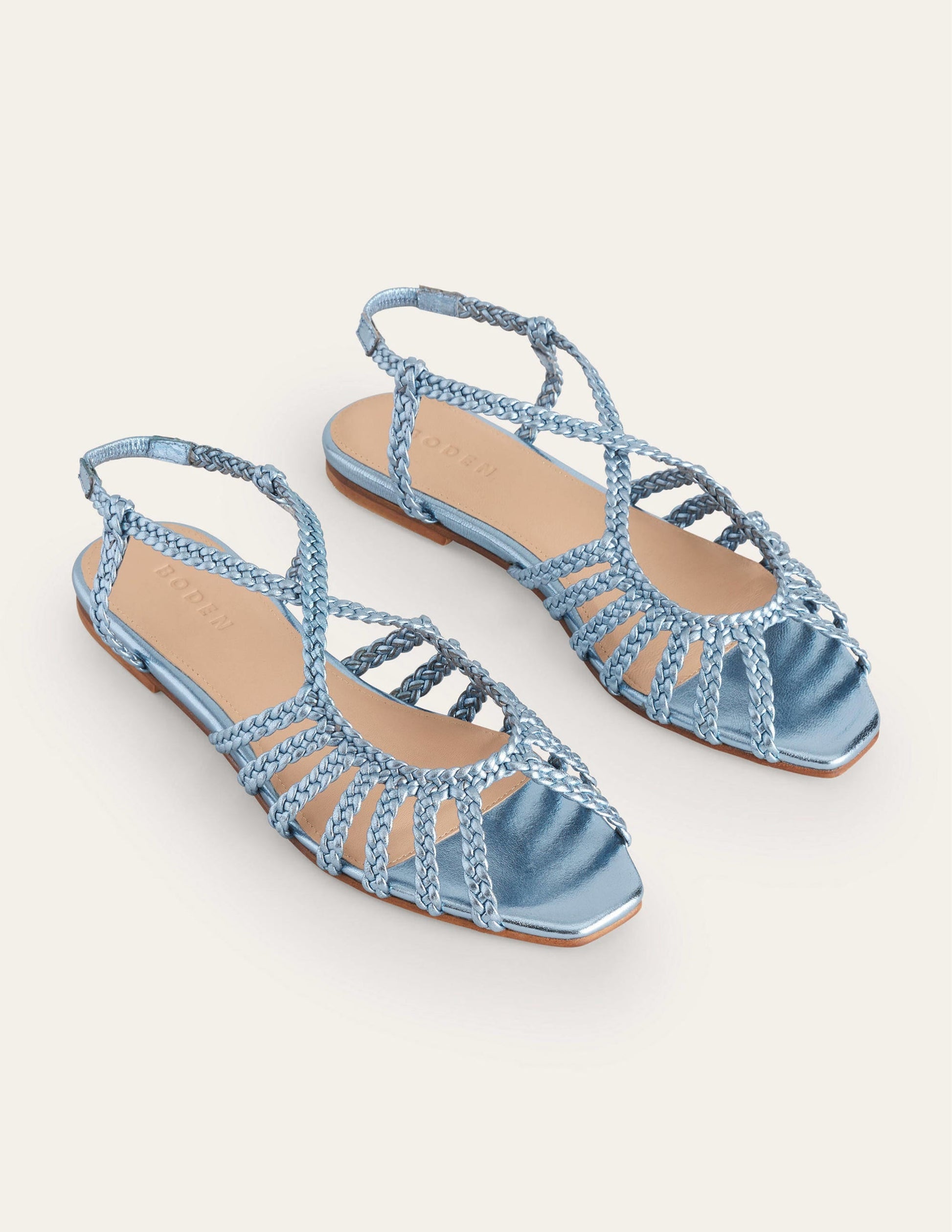 Woven Multistrap Flat Sandals-Metallic Blue-3