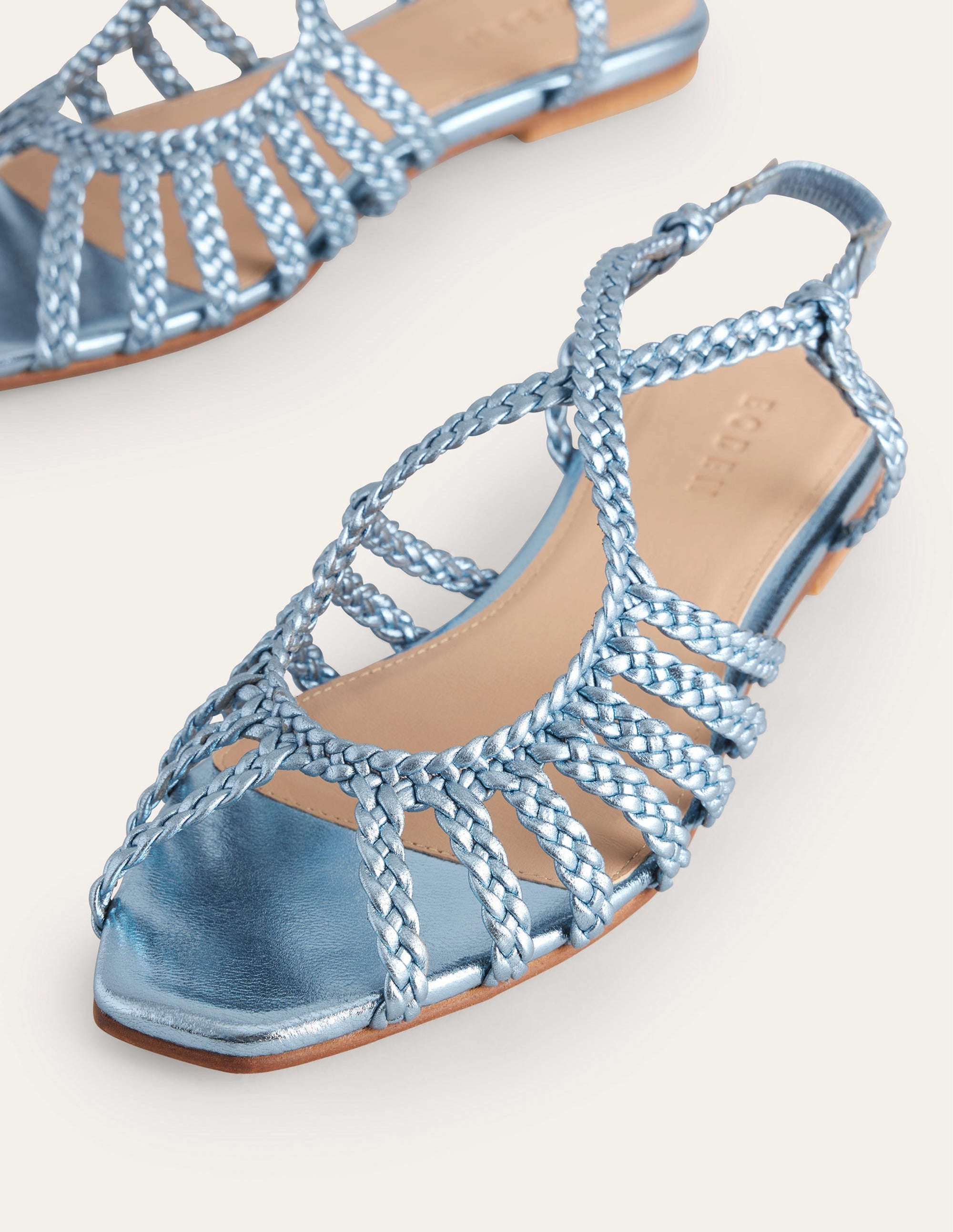 Woven Multistrap Flat Sandals-Metallic Blue - Image 4