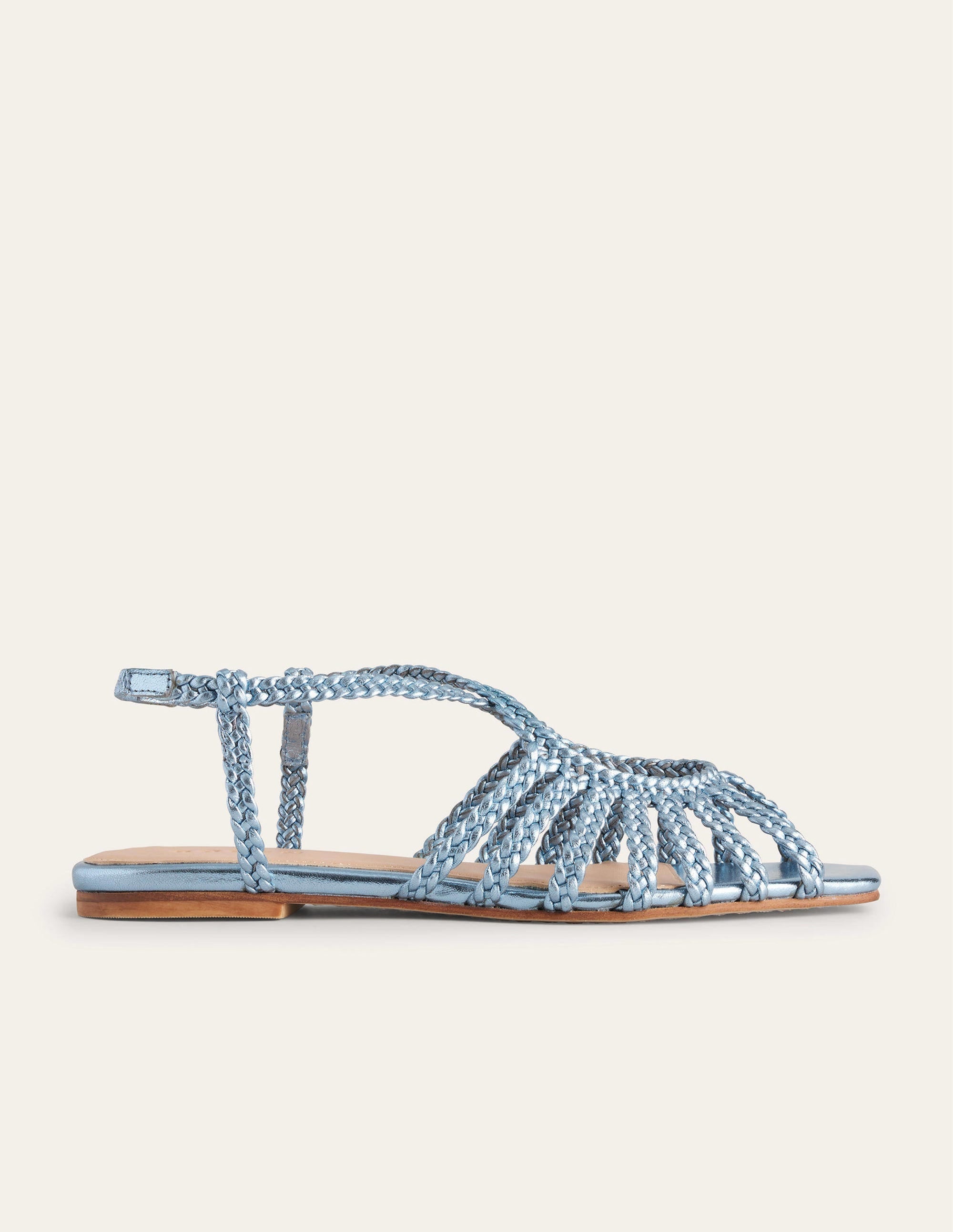 Woven Multistrap Flat Sandals-Metallic Blue - Image 2