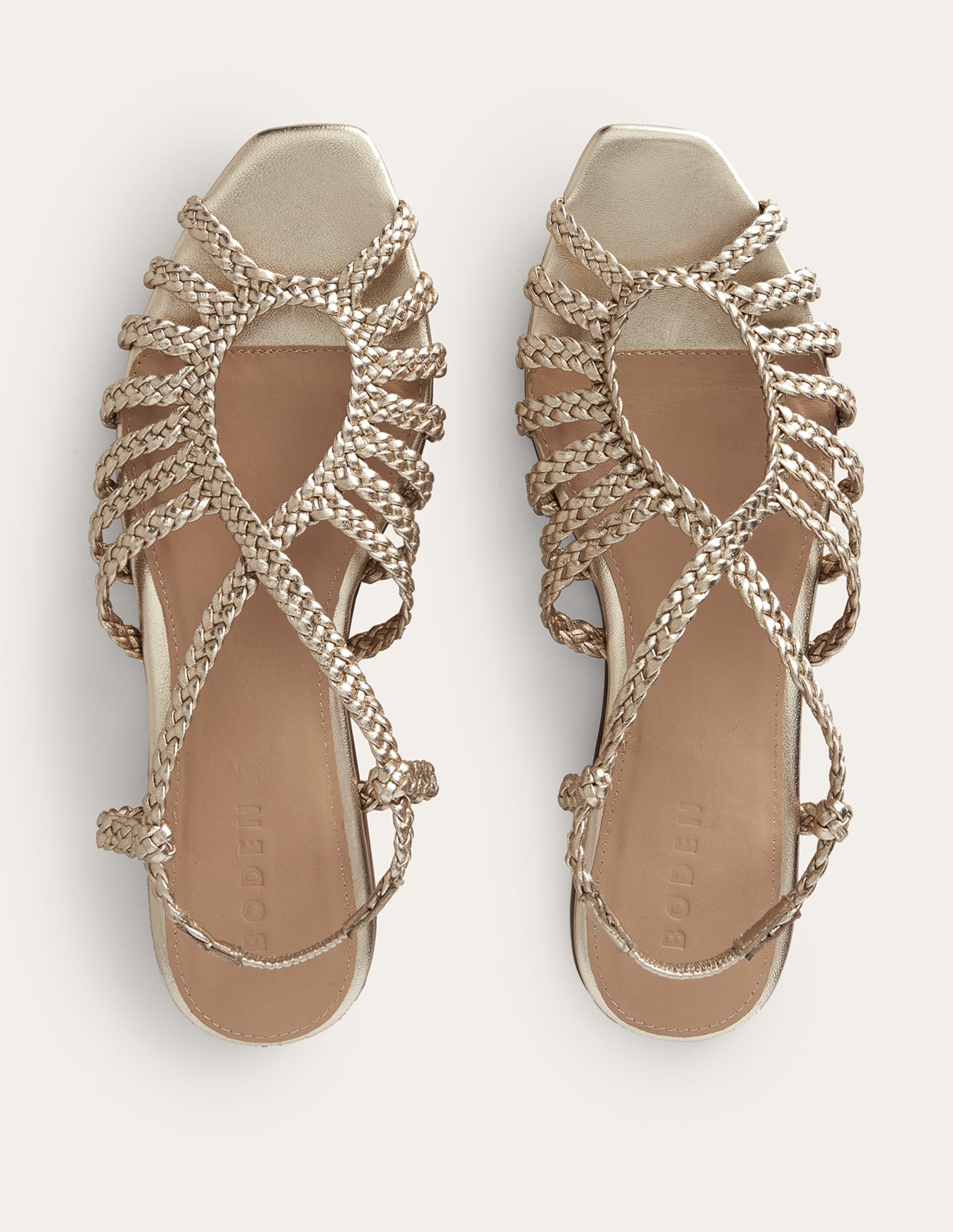 Woven Multistrap Flat Sandals-Gold - Image 5