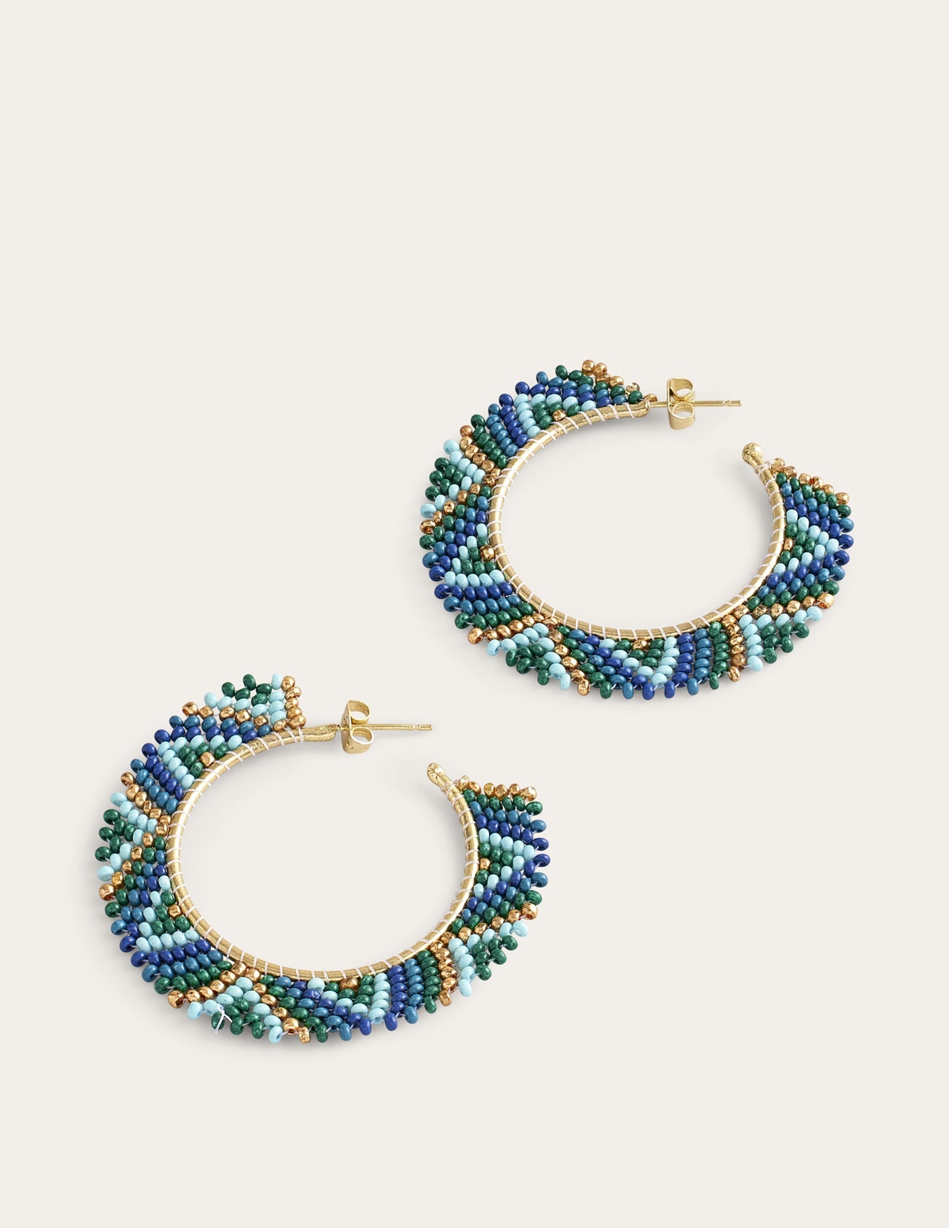 Beaded Boho Metal Hoops-Blue Multi-2