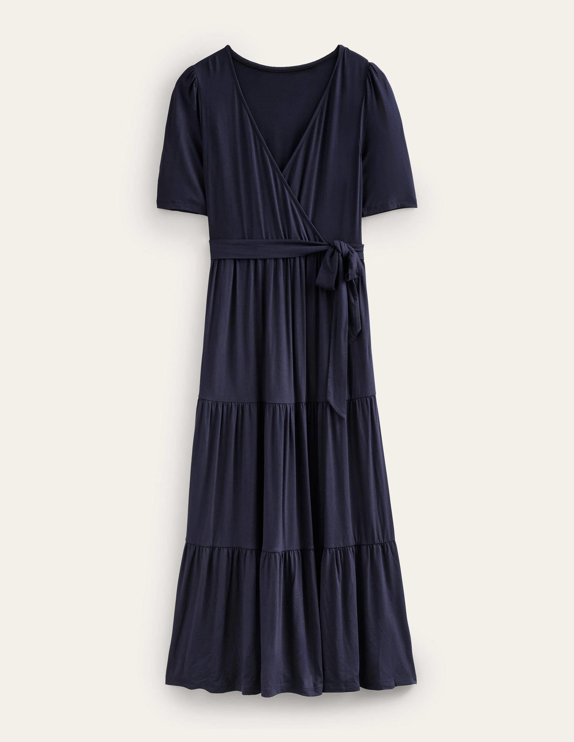 Tiered Wrap Jersey Maxi Dress-Navy-5