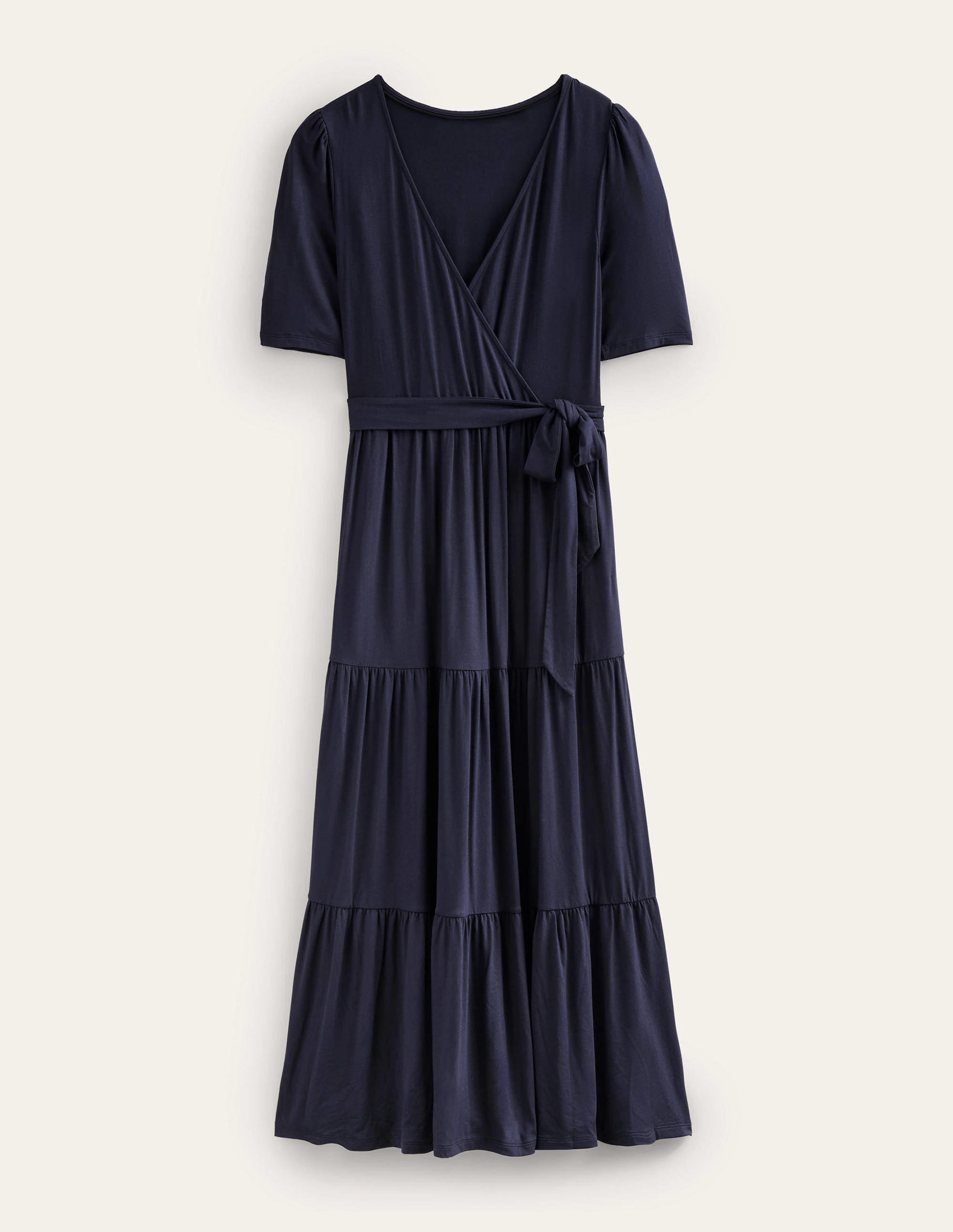 Tiered Wrap Jersey Maxi Dress-Navy - Image 5
