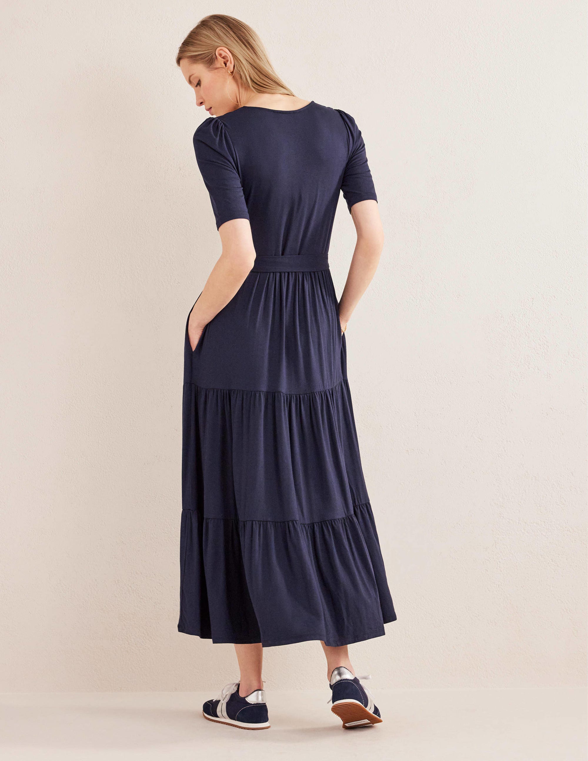 Tiered Wrap Jersey Maxi Dress-Navy - Image 3