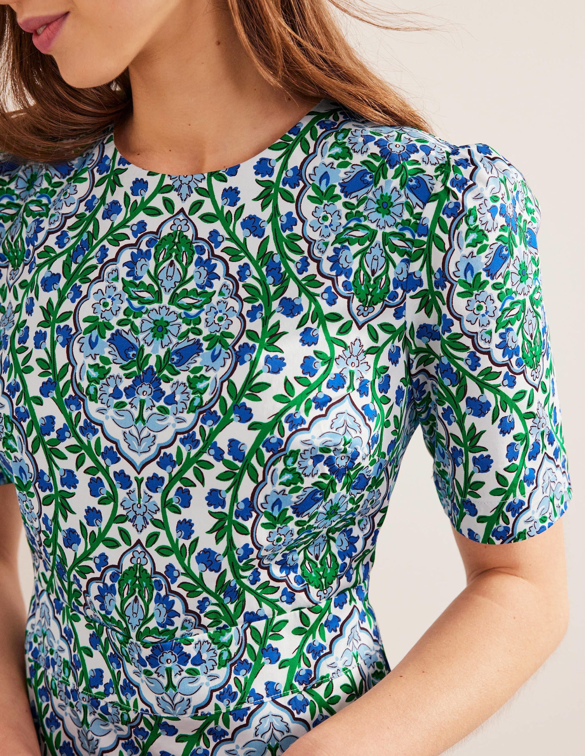Cotton Mini Shift Dress-Linseed, Vine Terrace - Image 2