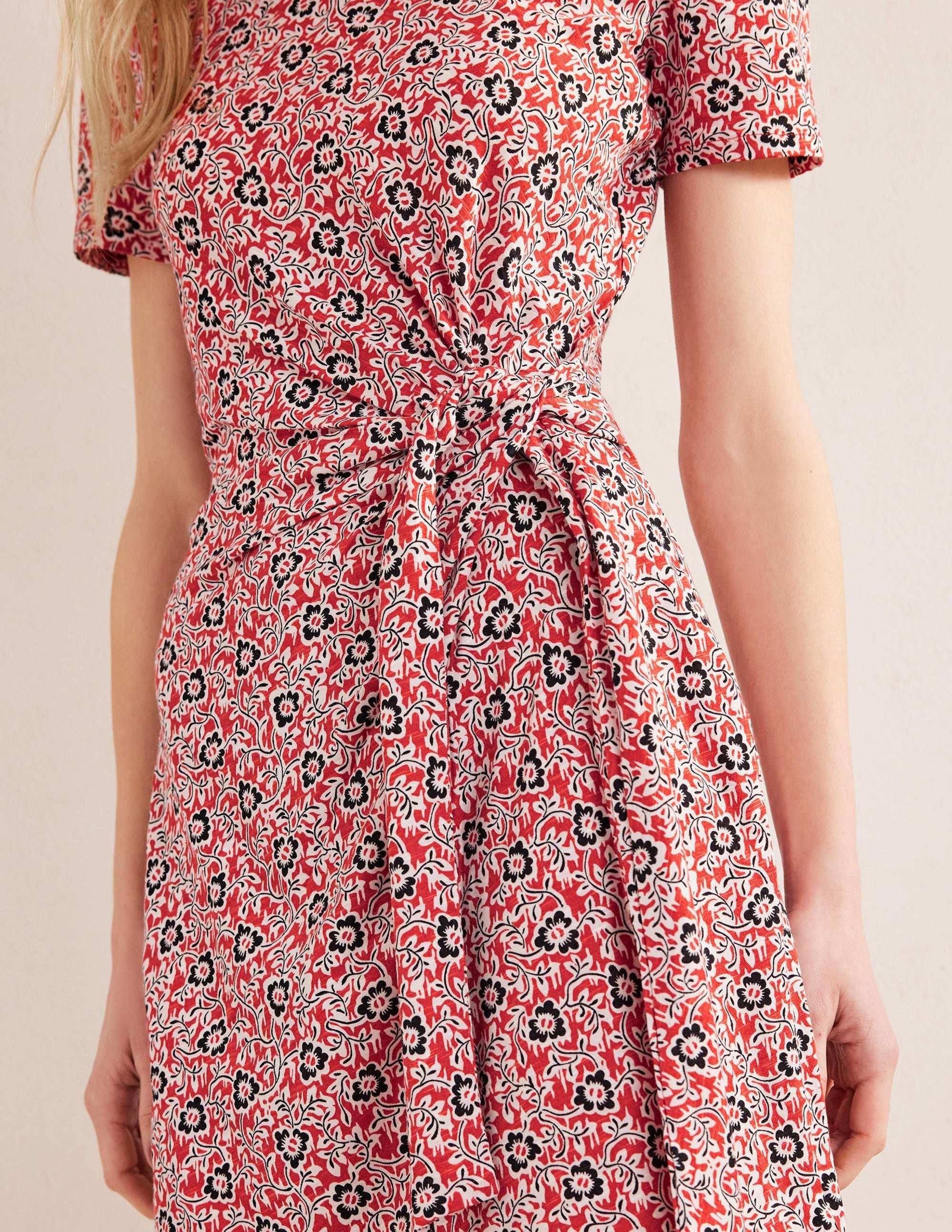 Knot Front Jersey Dress-Tomato, Clover Swirl - Image 2