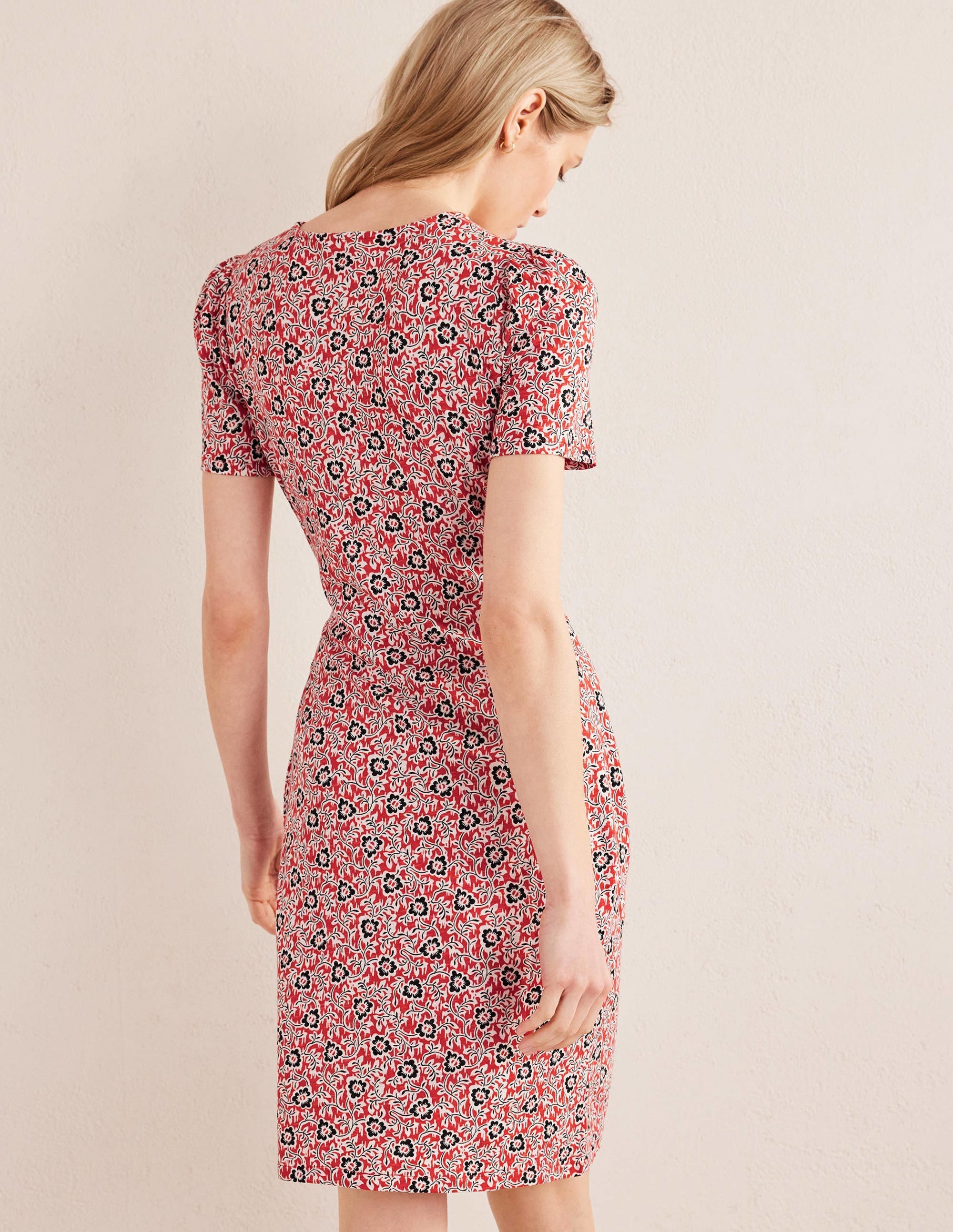 Knot Front Jersey Dress-Tomato, Clover Swirl - Image 3