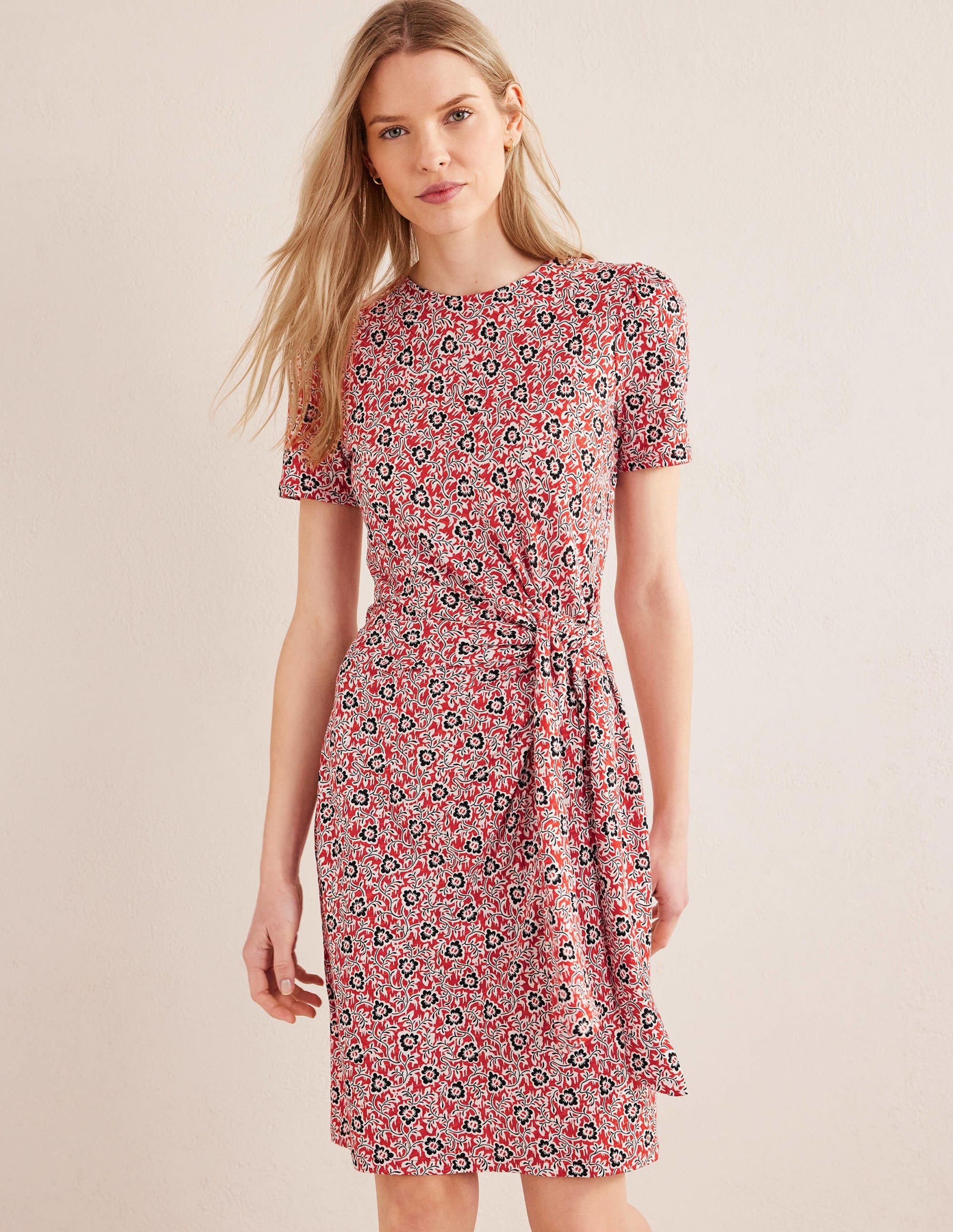 Knot Front Jersey Dress-Tomato, Clover Swirl - Image 4