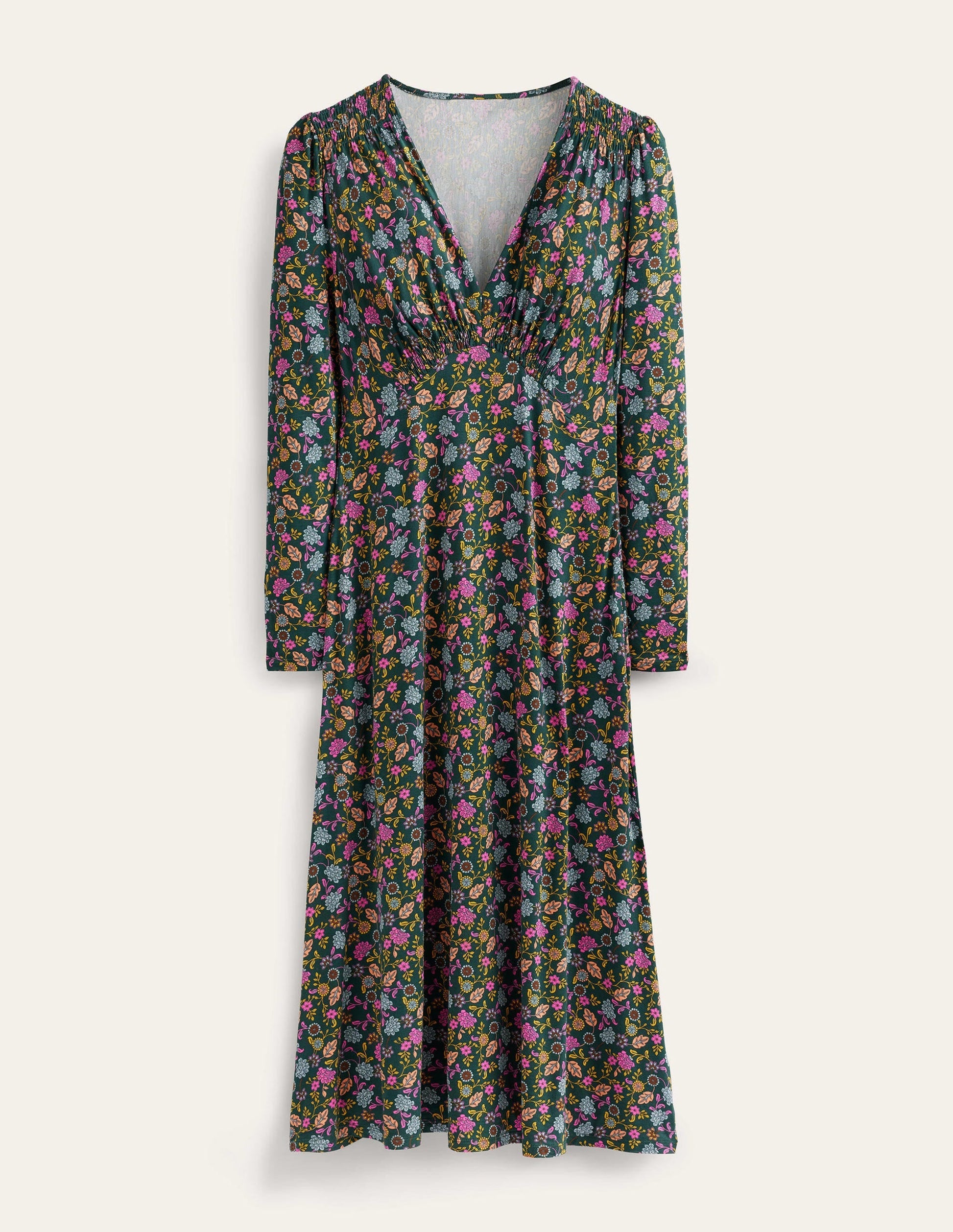 Jersey Midi Tea Dress-Chatsworth Green, Lotus Petal-5