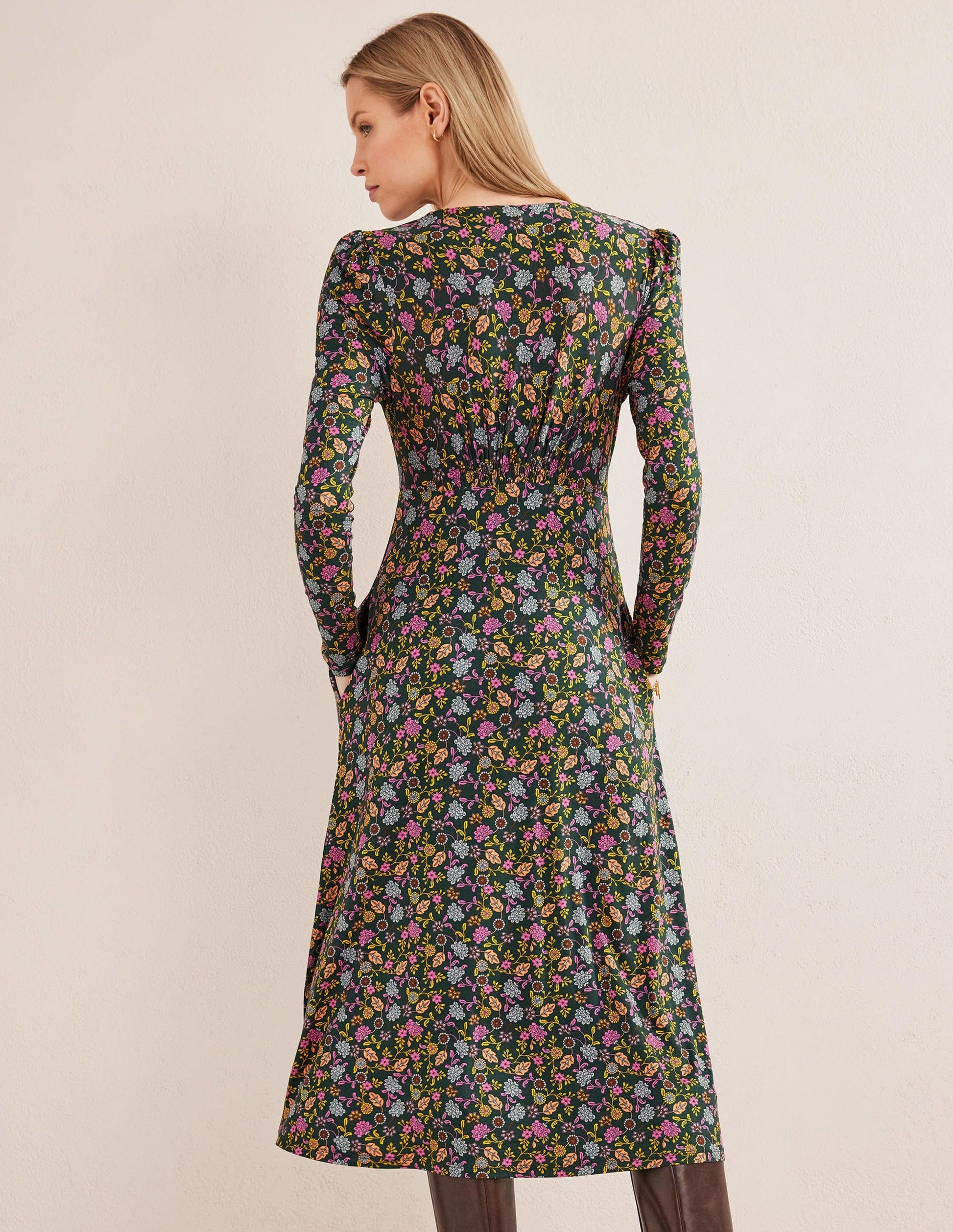 Jersey Midi Tea Dress-Chatsworth Green, Lotus Petal-3