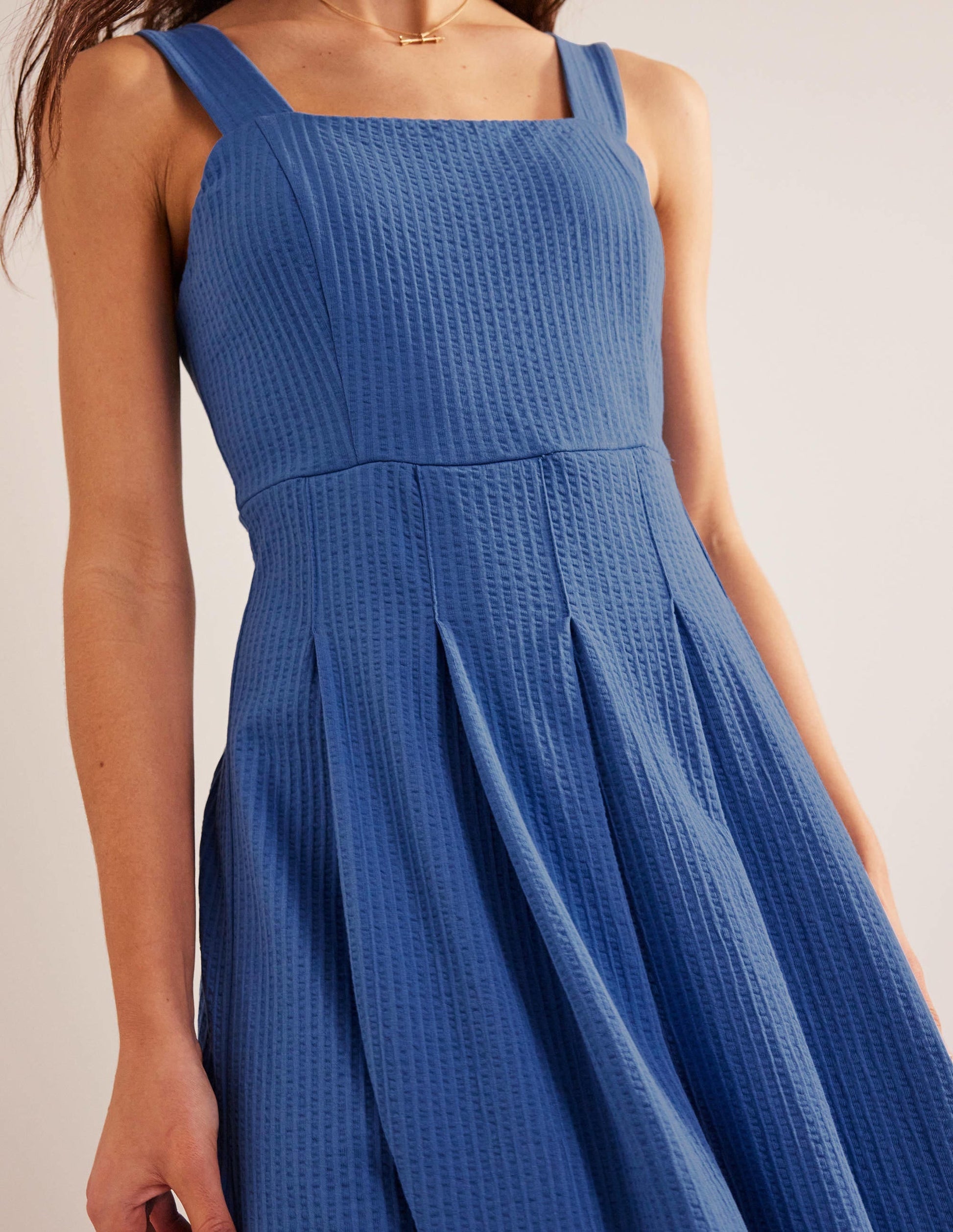 Strappy Seersucker Midi Dress-Porcelain Blue-2