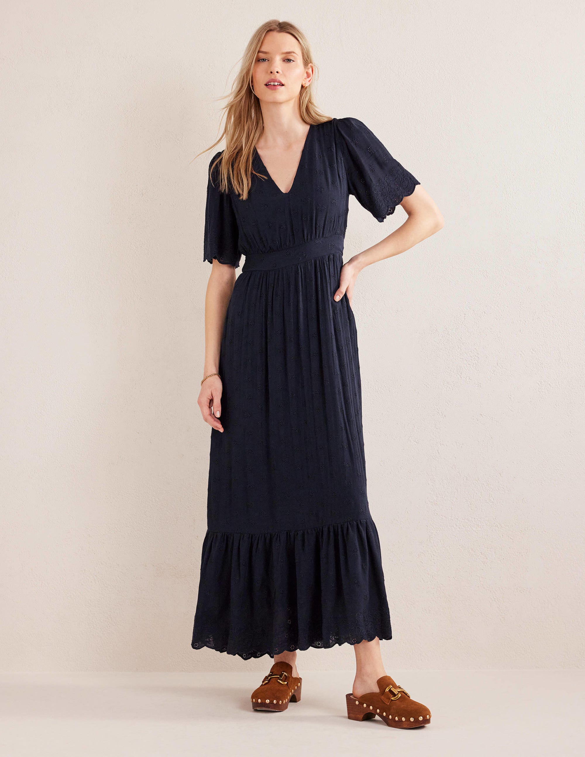 Broderie Maxi Dress-True Navy - Image 4