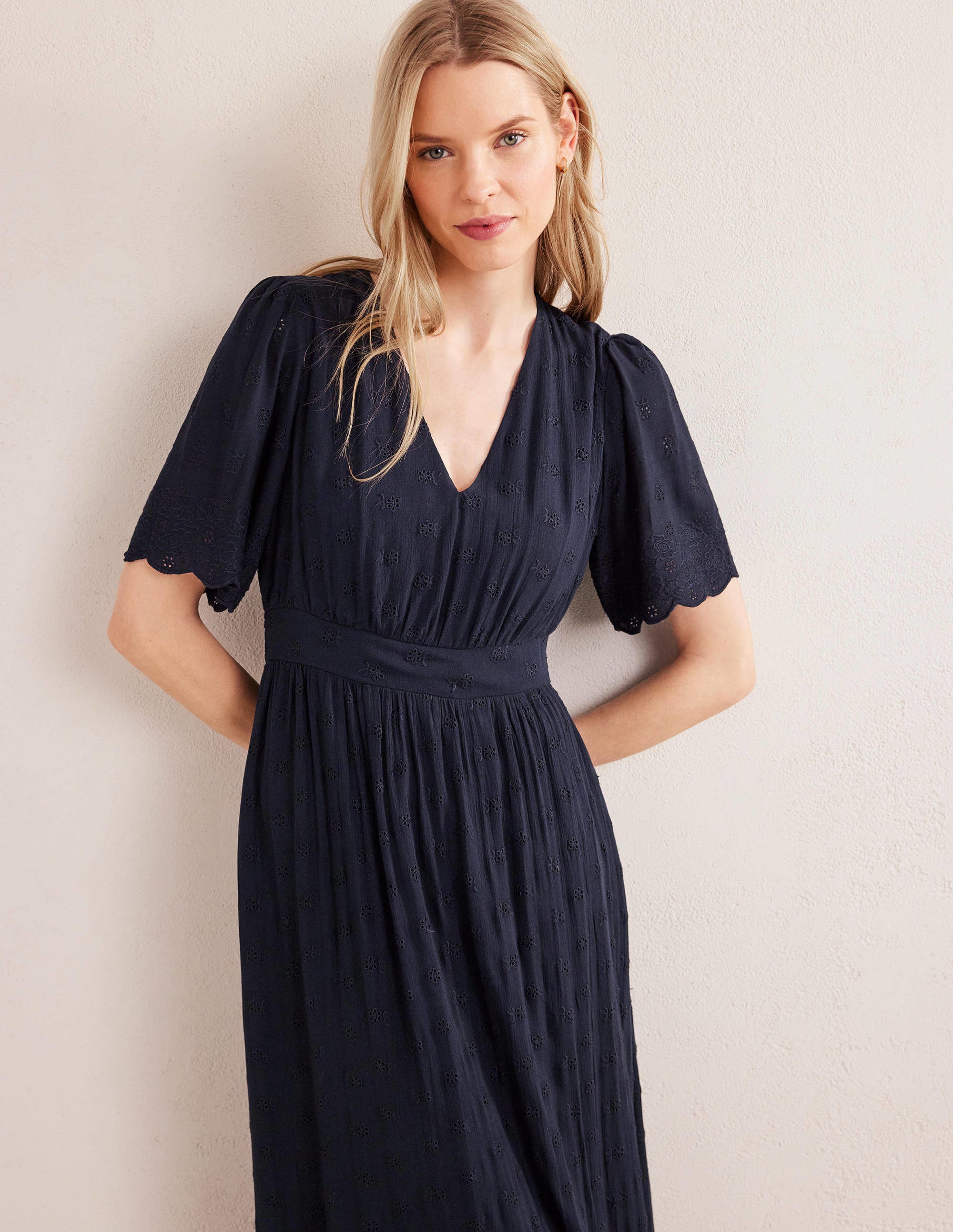 Broderie Maxi Dress-True Navy - Image 5