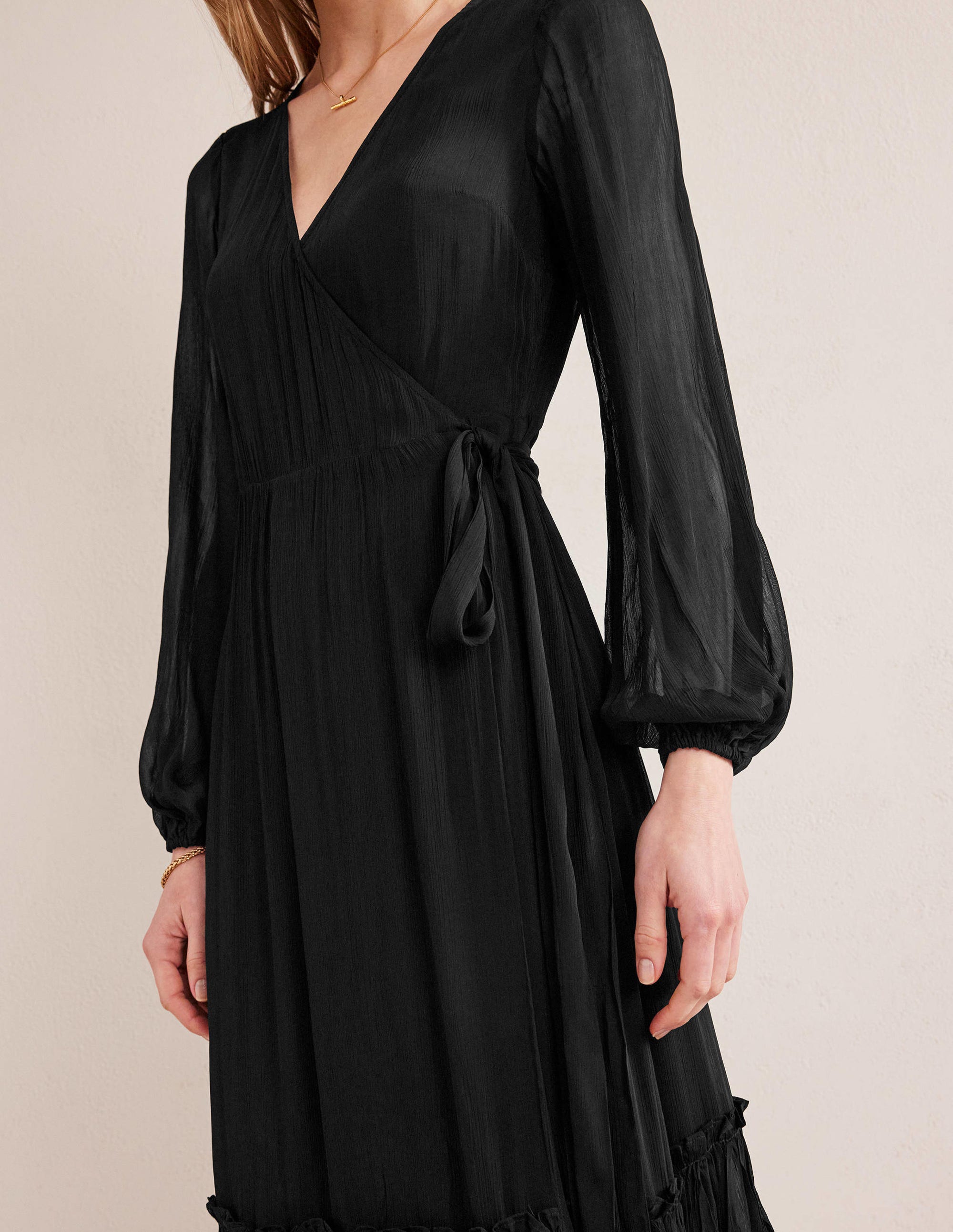 Long Sleeve Wrap Maxi Dress-Black - Image 2