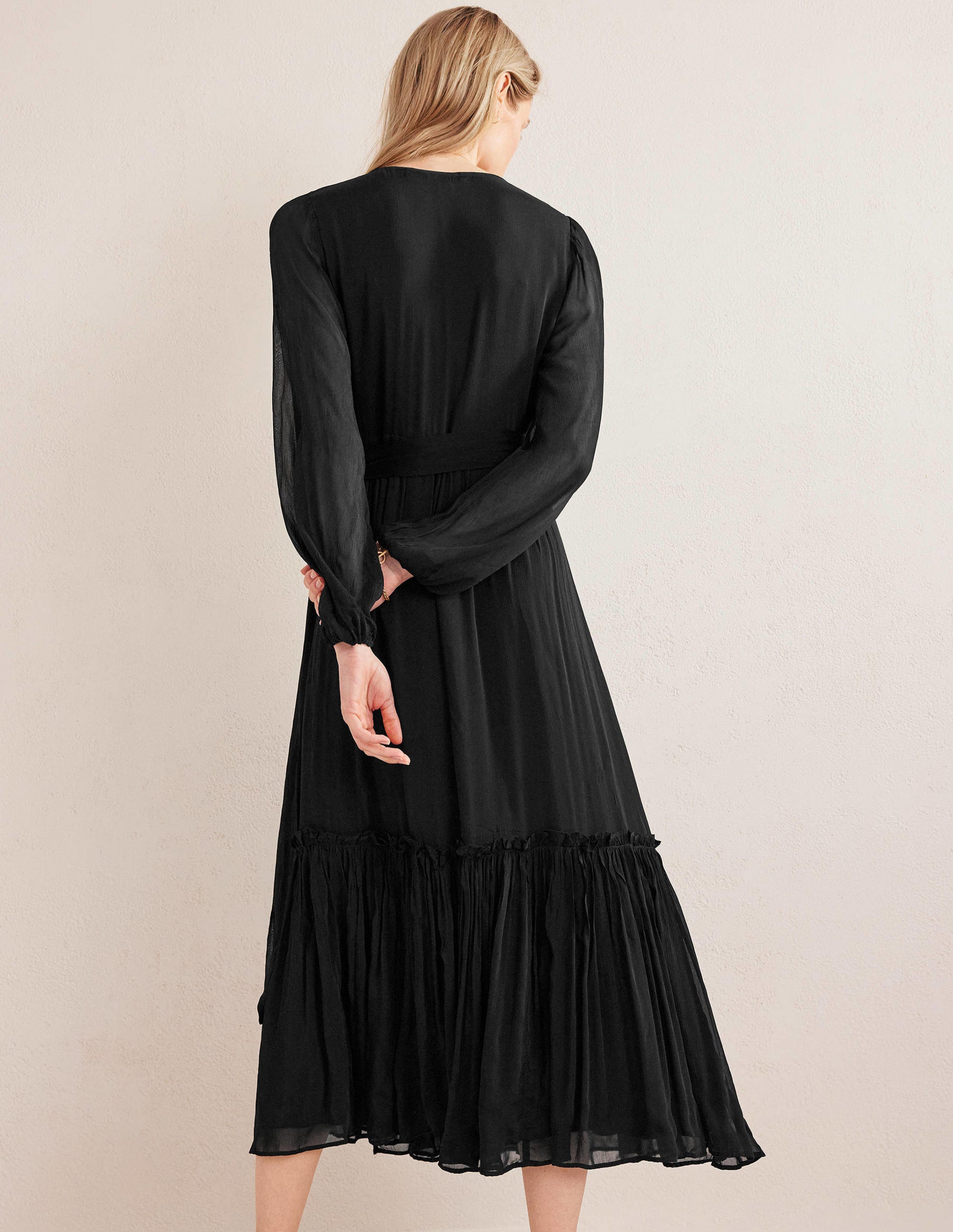Long Sleeve Wrap Maxi Dress-Black - Image 3
