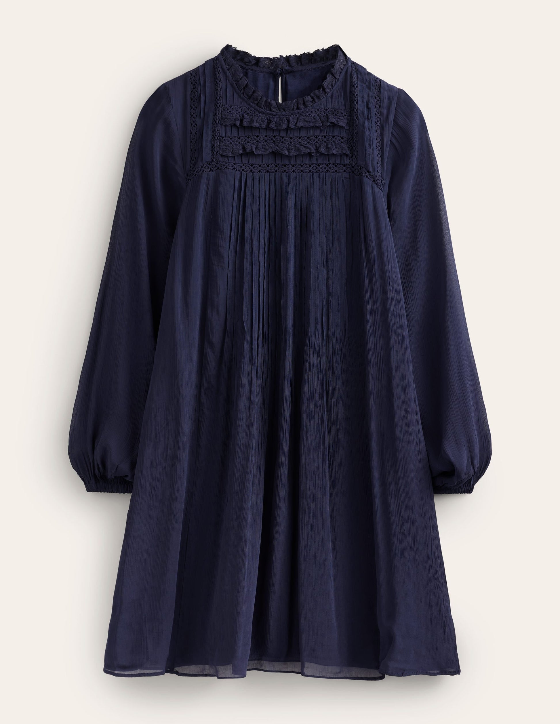 Yoke Detail Pleated Mini Dress-Navy-5