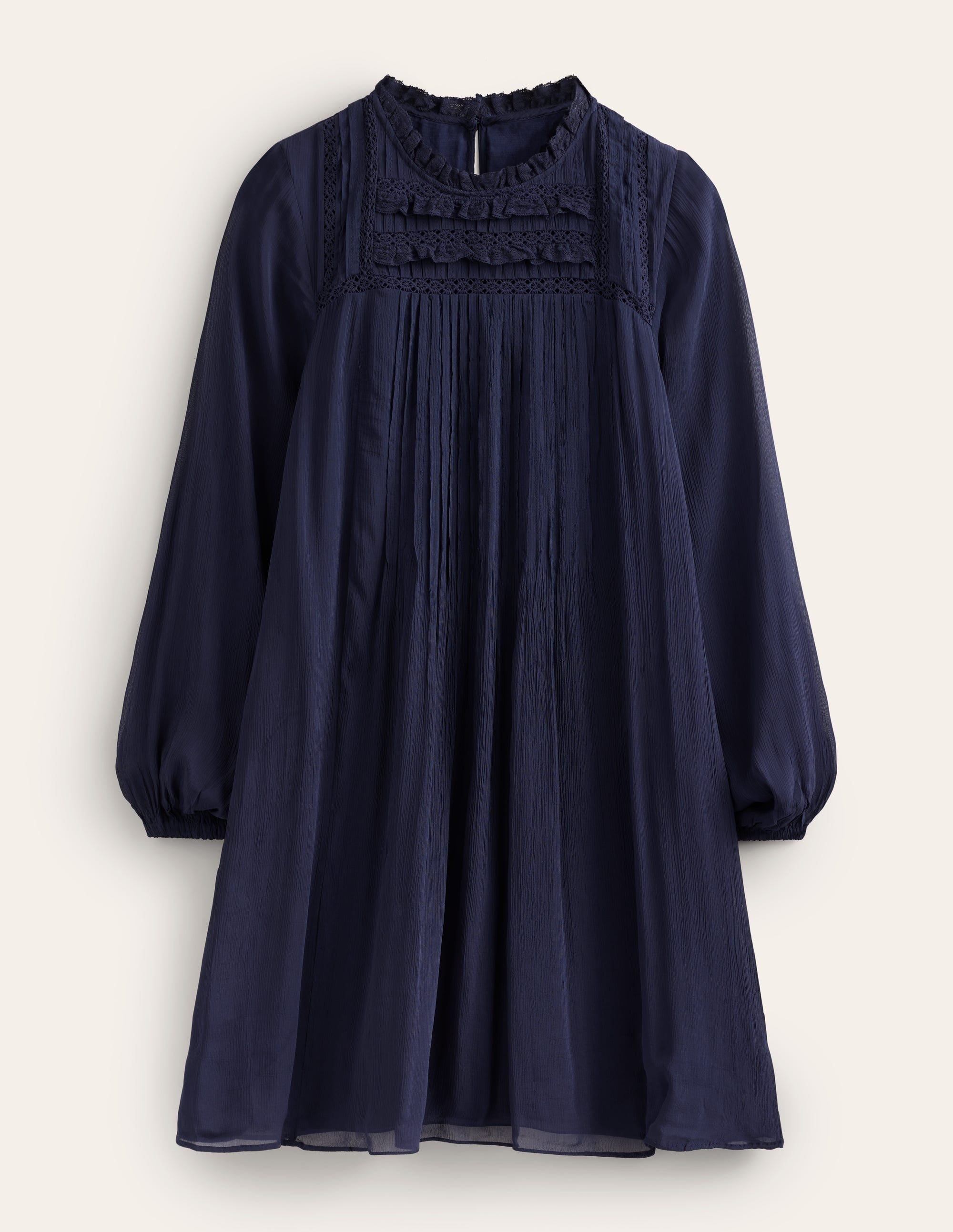 Yoke Detail Pleated Mini Dress-Navy - Image 5