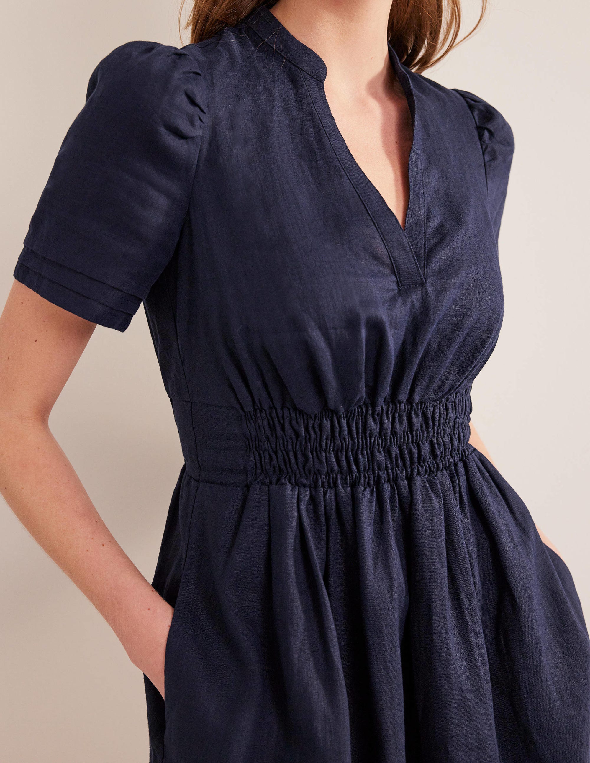 Pintuck Detail Mini Dress-Navy - Image 2