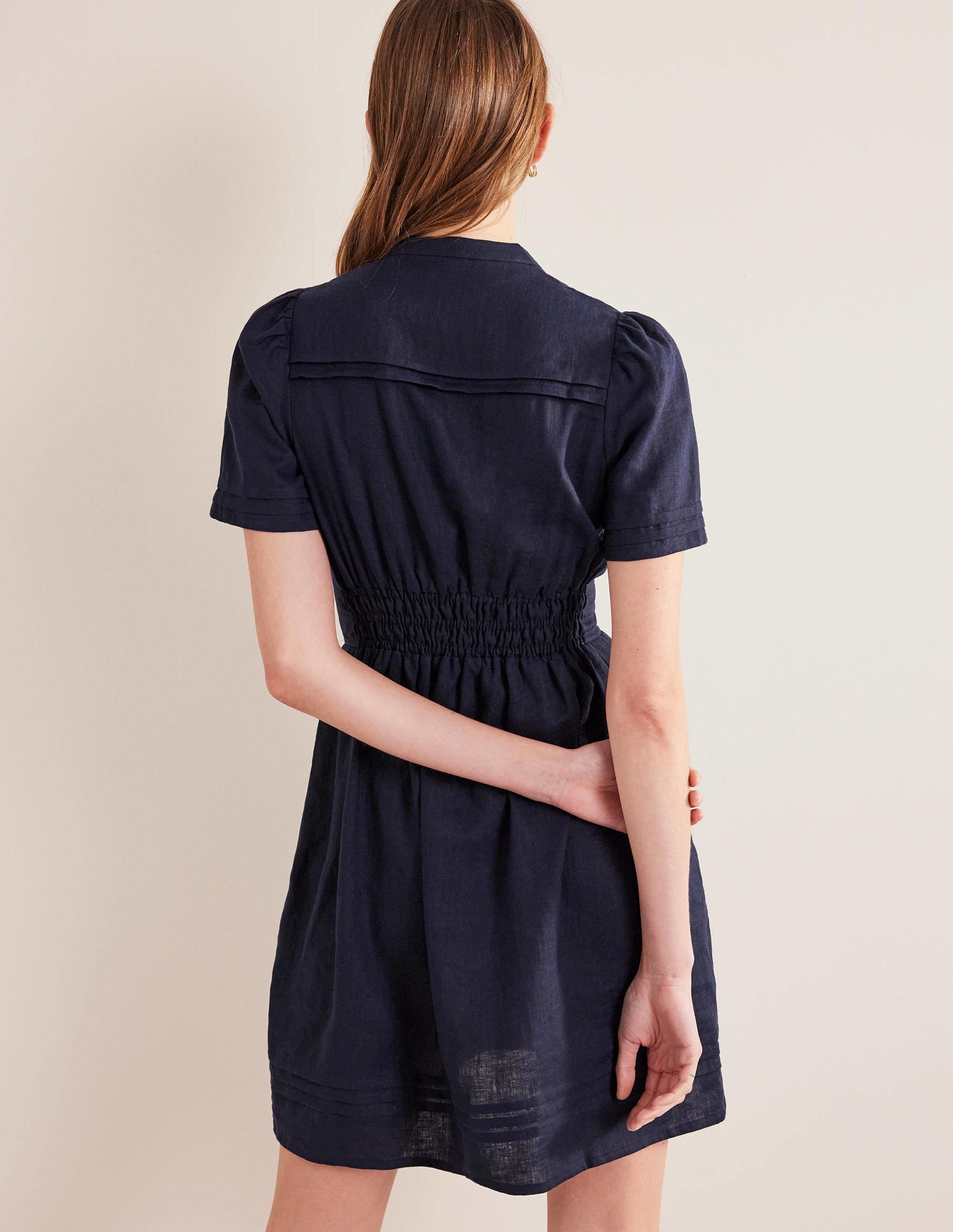 Pintuck Detail Mini Dress-Navy - Image 3