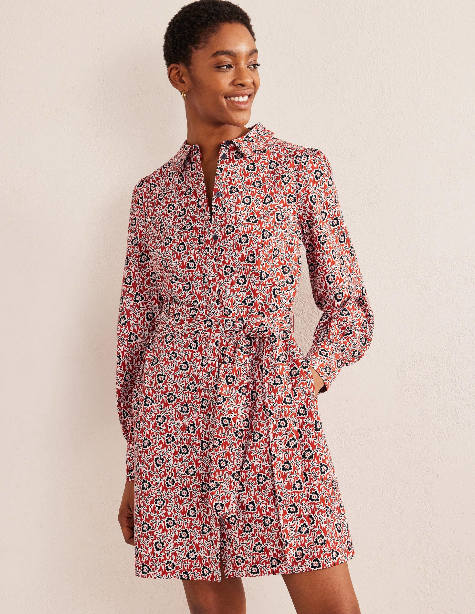 Mini Shift Shirt Dress-Tomato, Clover Swirl-1