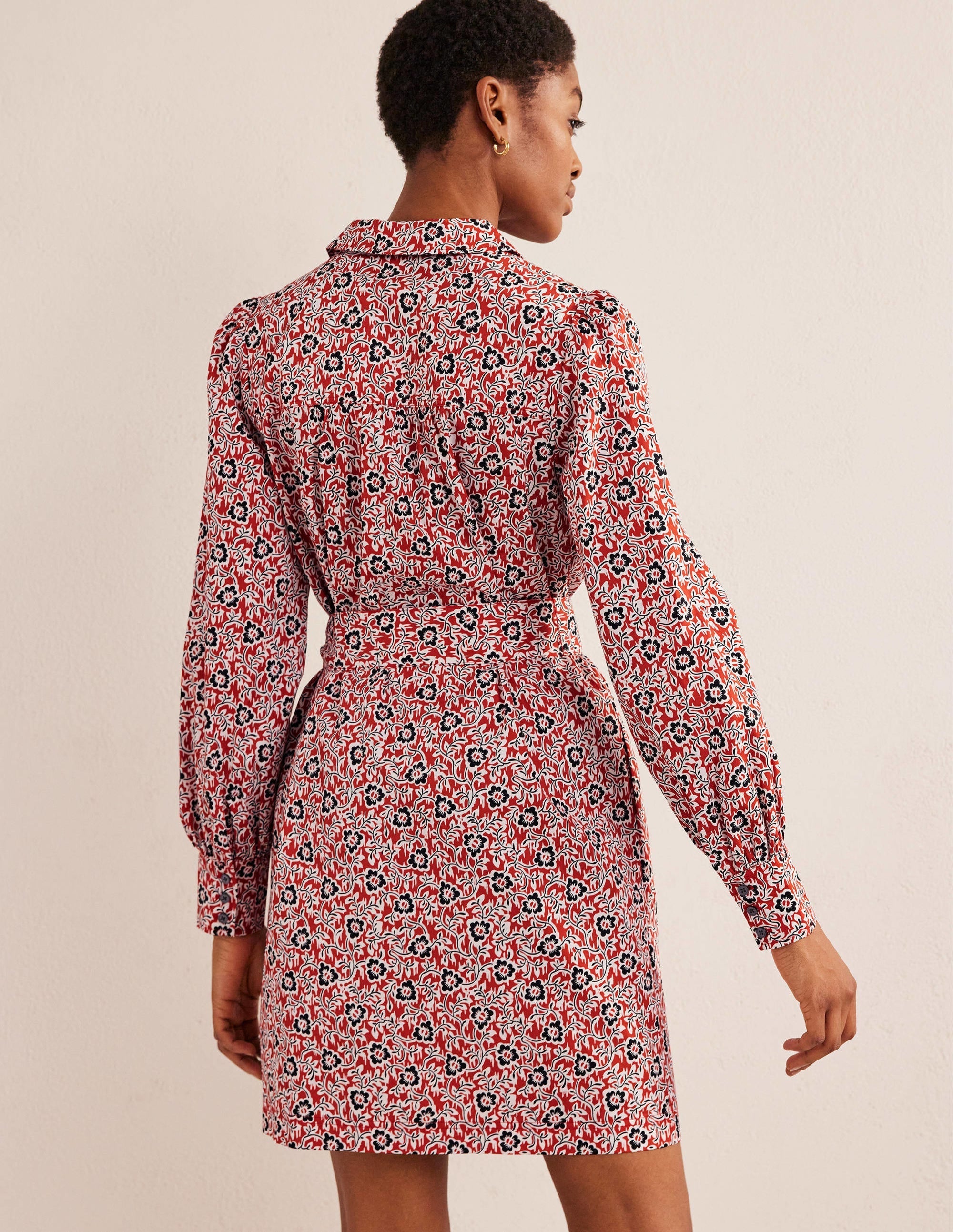 Mini Shift Shirt Dress-Tomato, Clover Swirl - Image 3