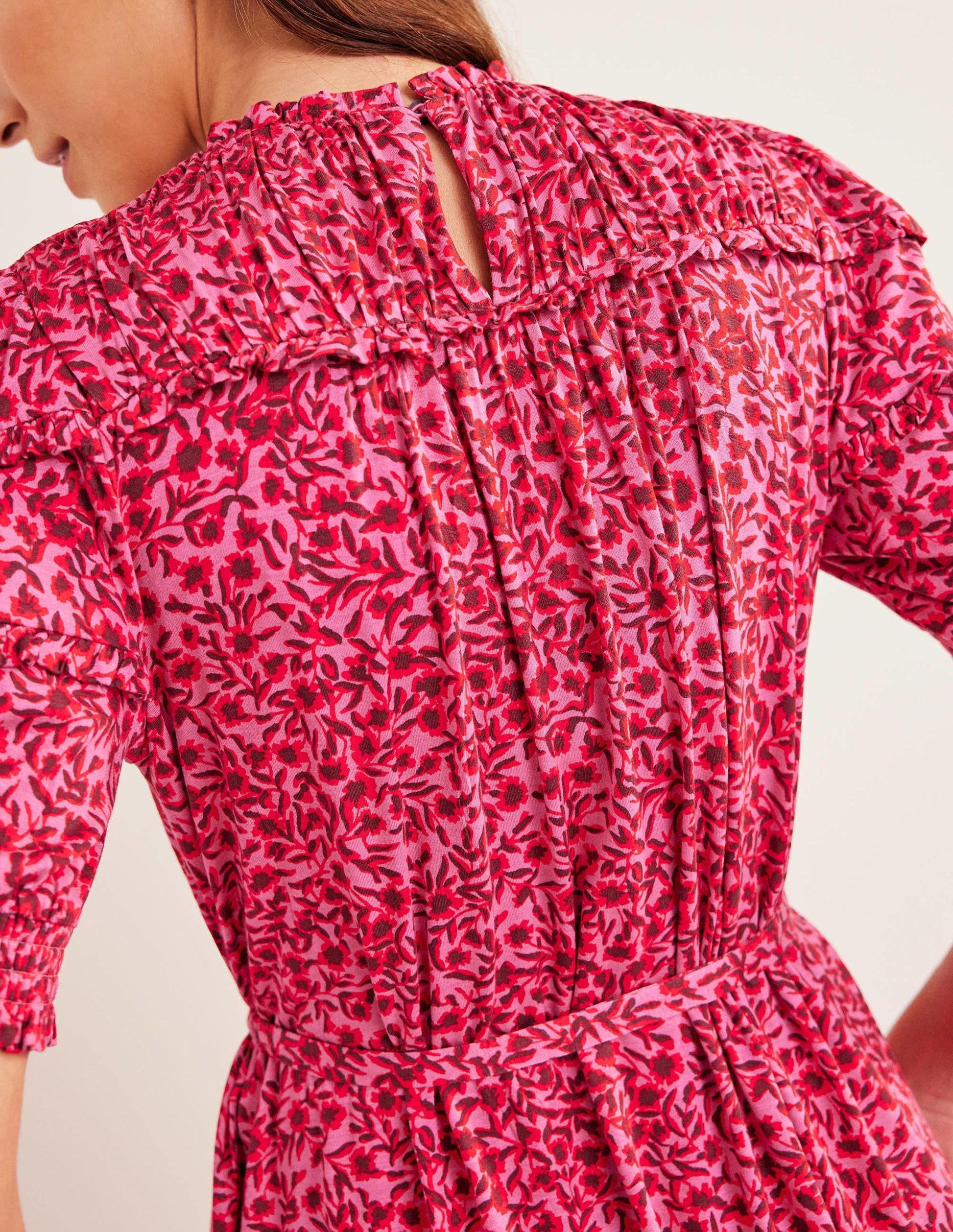 Yoke Detail Jersey Mini Dress-Gin Fizz, Abstract Vine-2