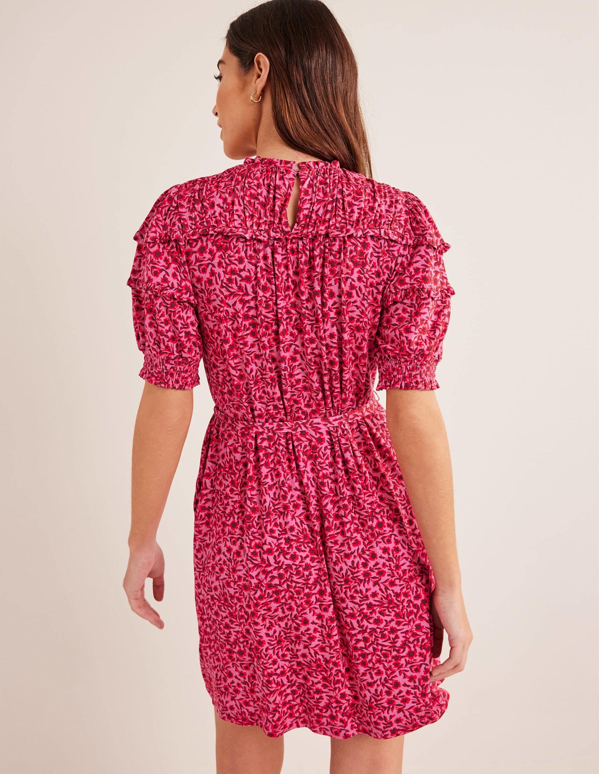Yoke Detail Jersey Mini Dress-Gin Fizz, Abstract Vine-3